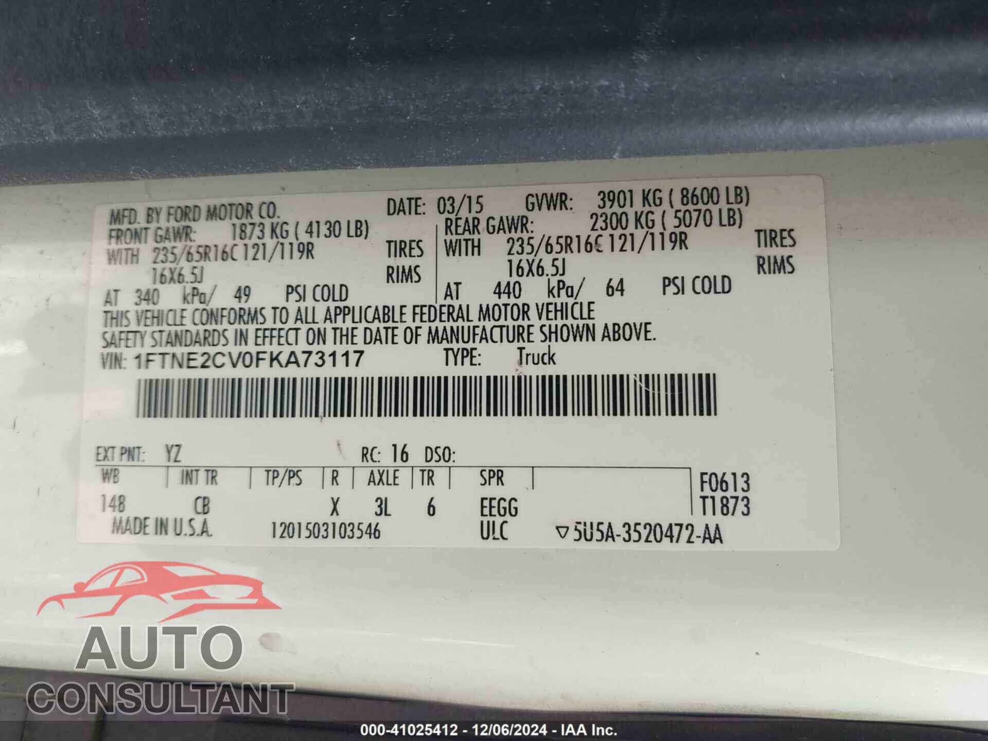 FORD TRANSIT-150 2015 - 1FTNE2CV0FKA73117