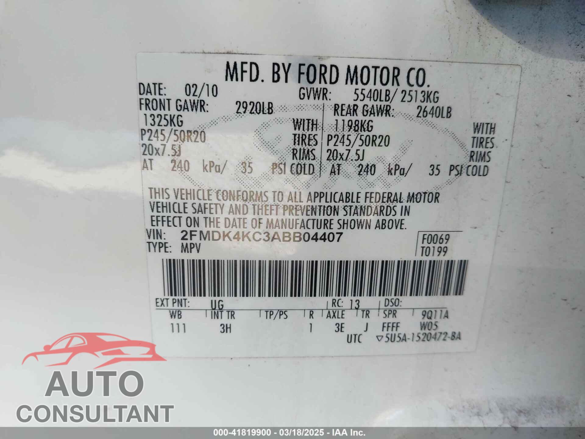 FORD EDGE 2010 - 2FMDK4KC3ABB04407