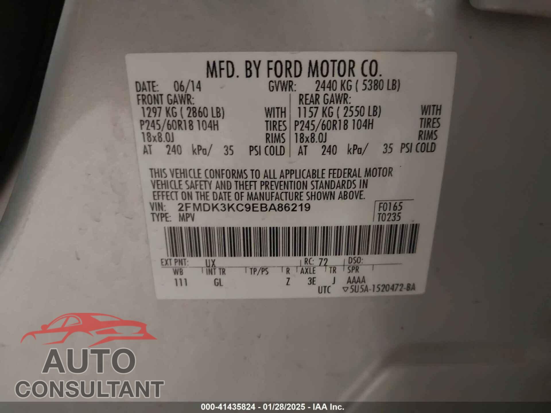 FORD EDGE 2014 - 2FMDK3KC9EBA86219