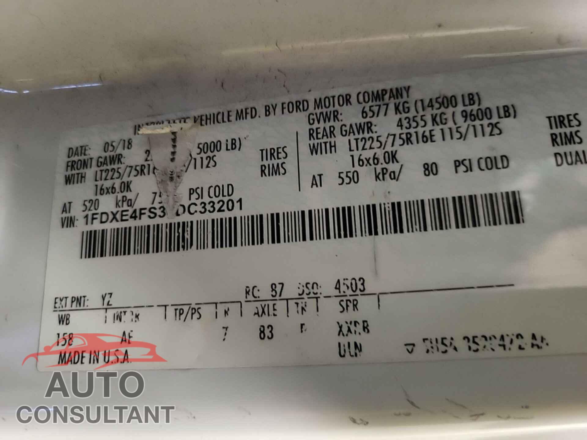 FORD ECONOLINE 2018 - 1FDXE4FS3JDC33201