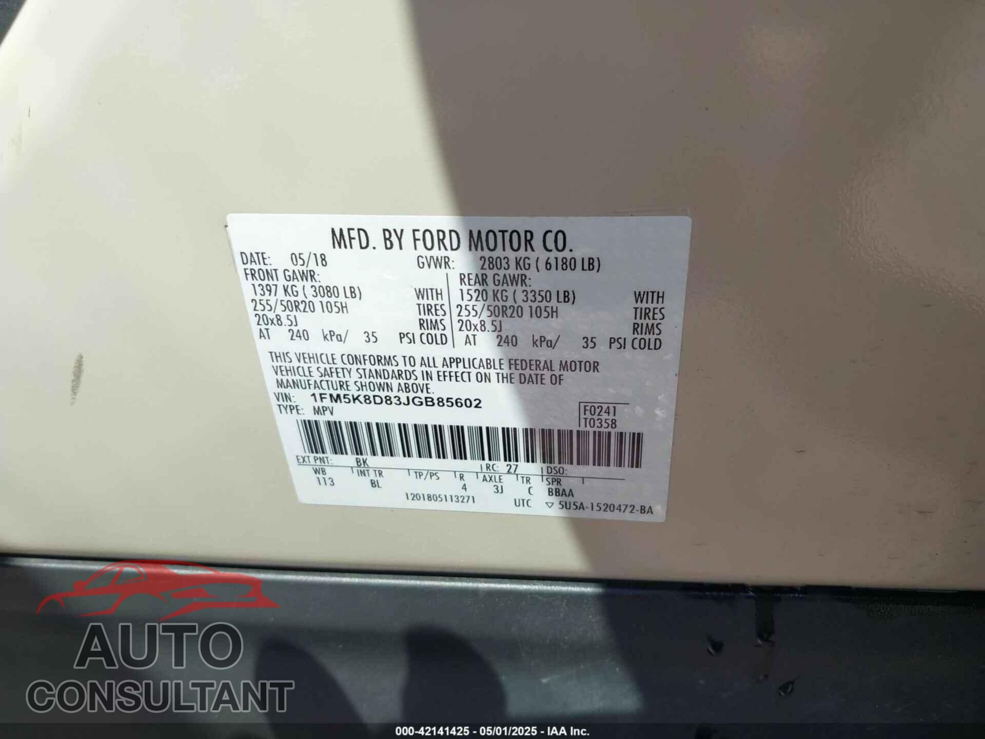 FORD EXPLORER 2018 - 1FM5K8D83JGB85602