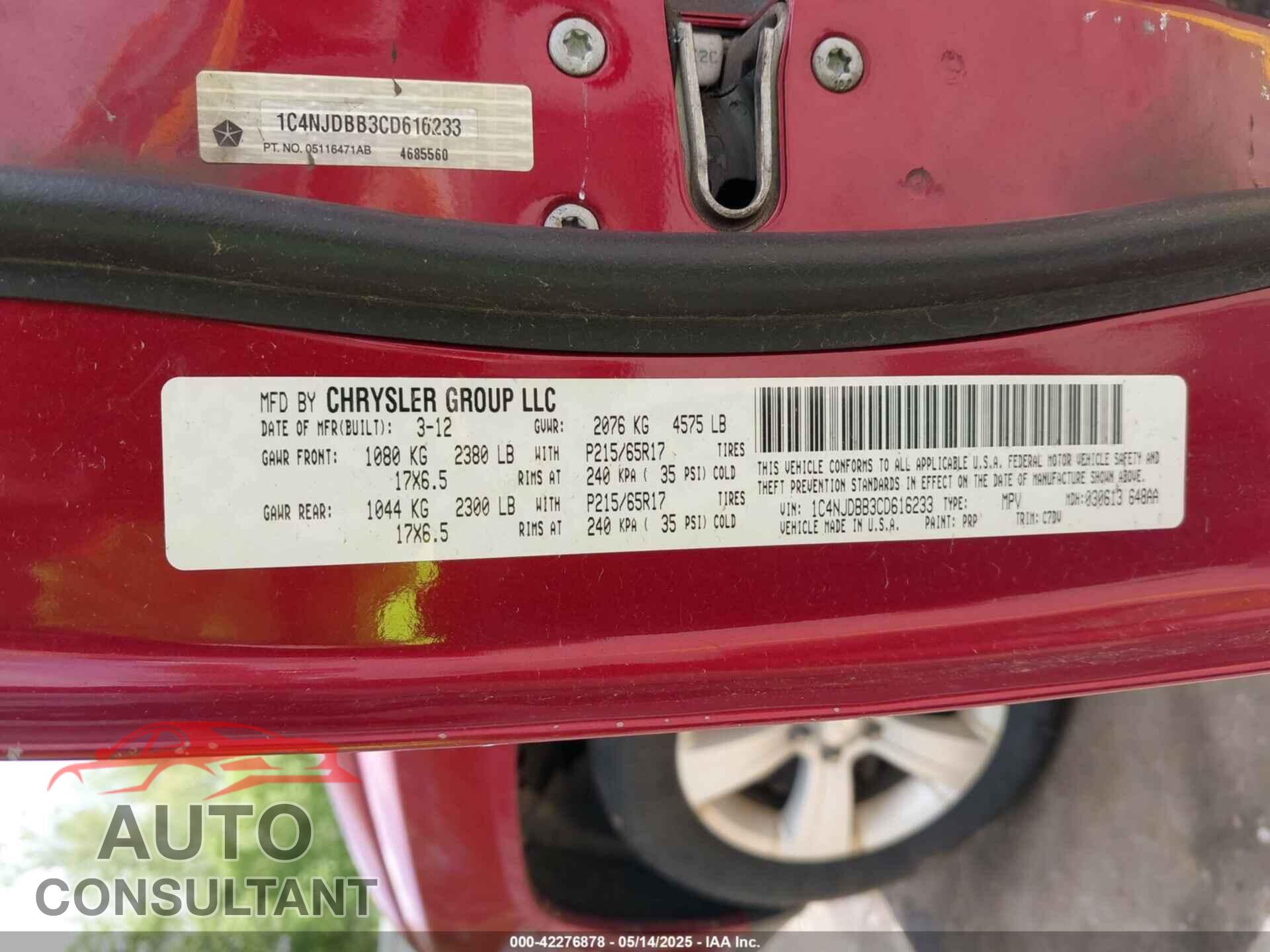 JEEP COMPASS 2012 - 1C4NJDBB3CD616233