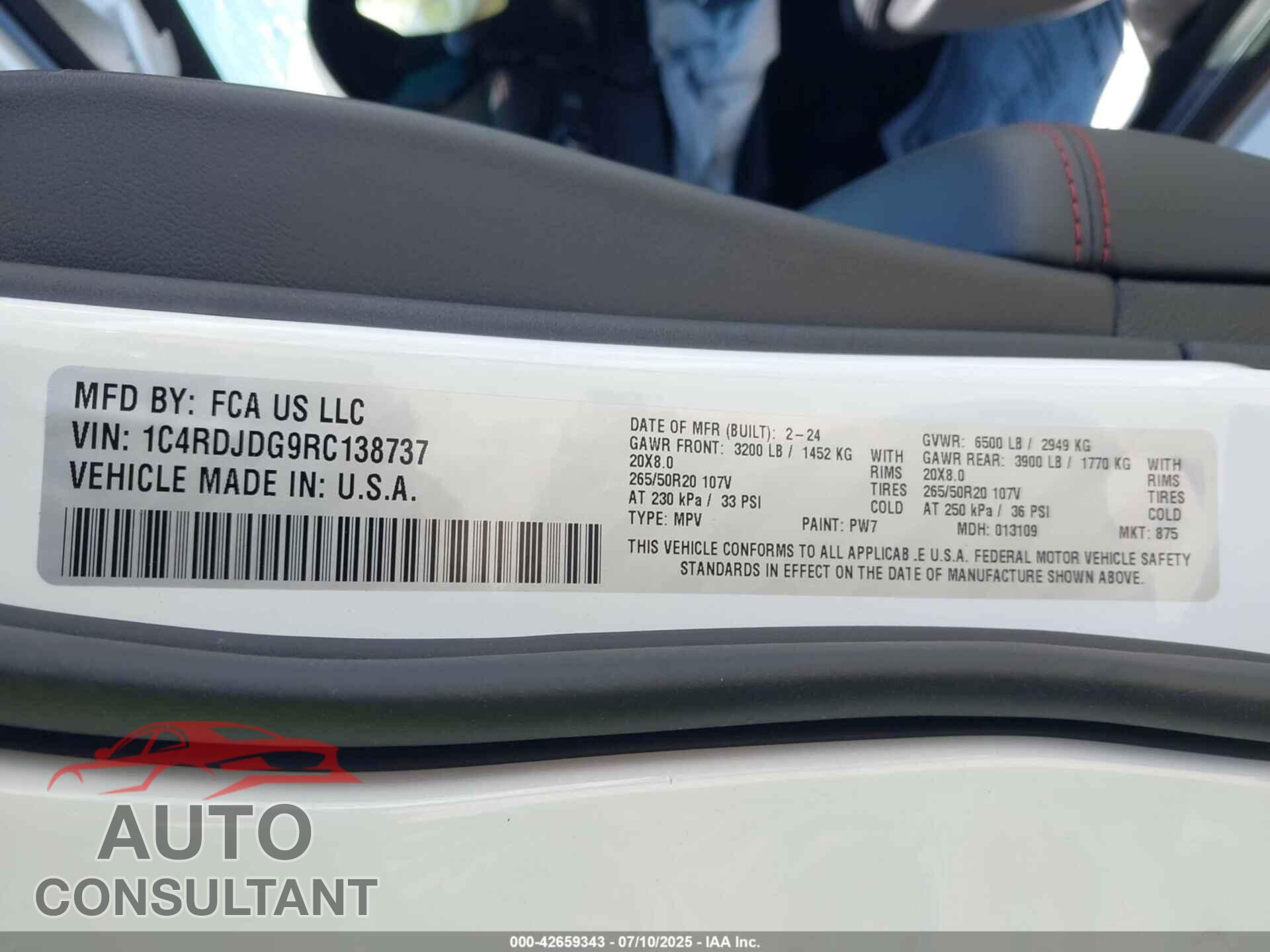 DODGE DURANGO 2024 - 1C4RDJDG9RC138737