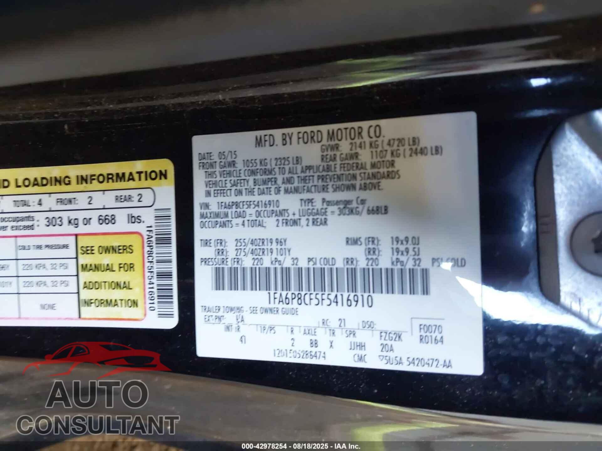 FORD MUSTANG 2015 - 1FA6P8CF5F5416910