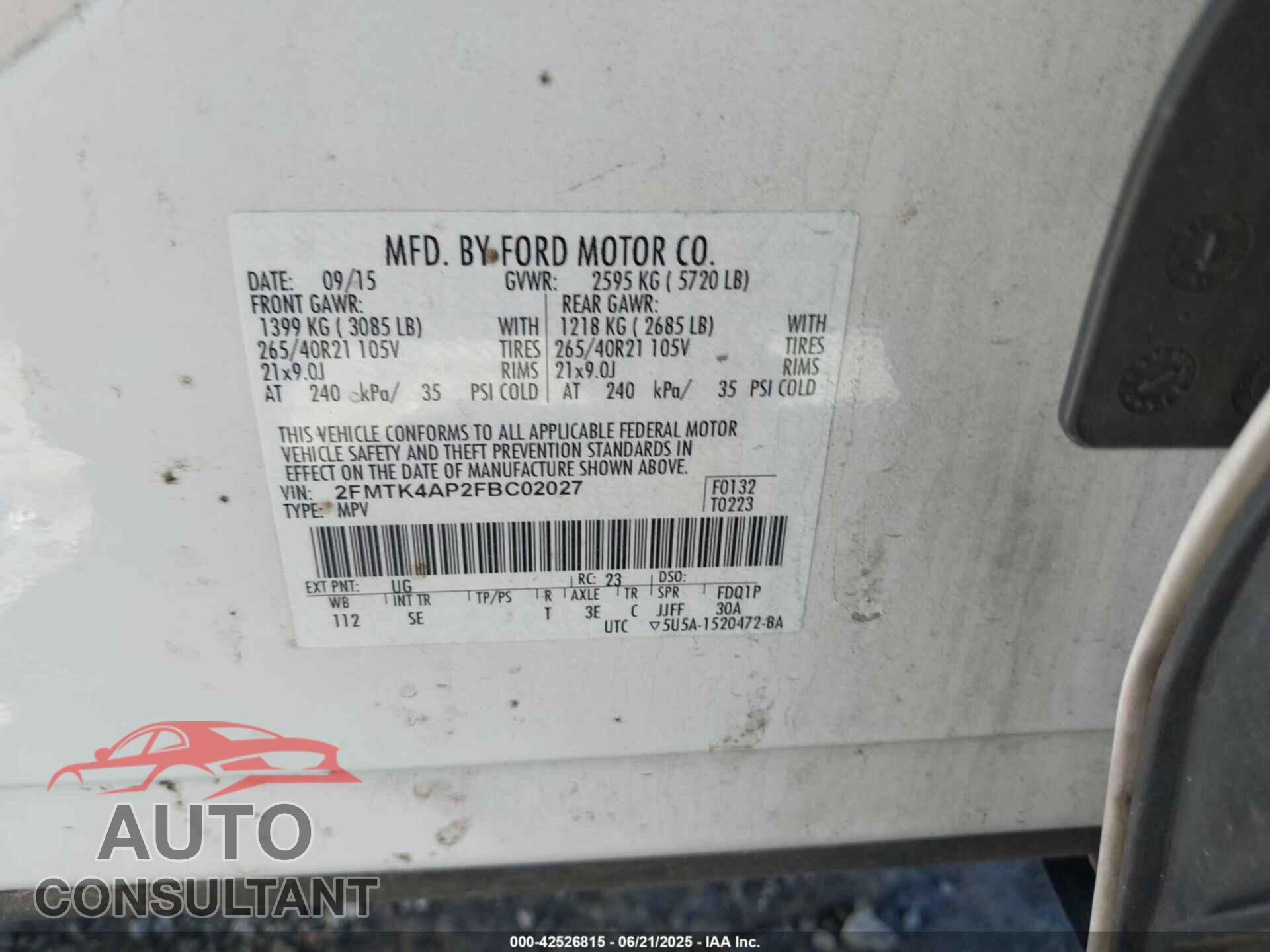 FORD EDGE 2015 - 2FMTK4AP2FBC02027