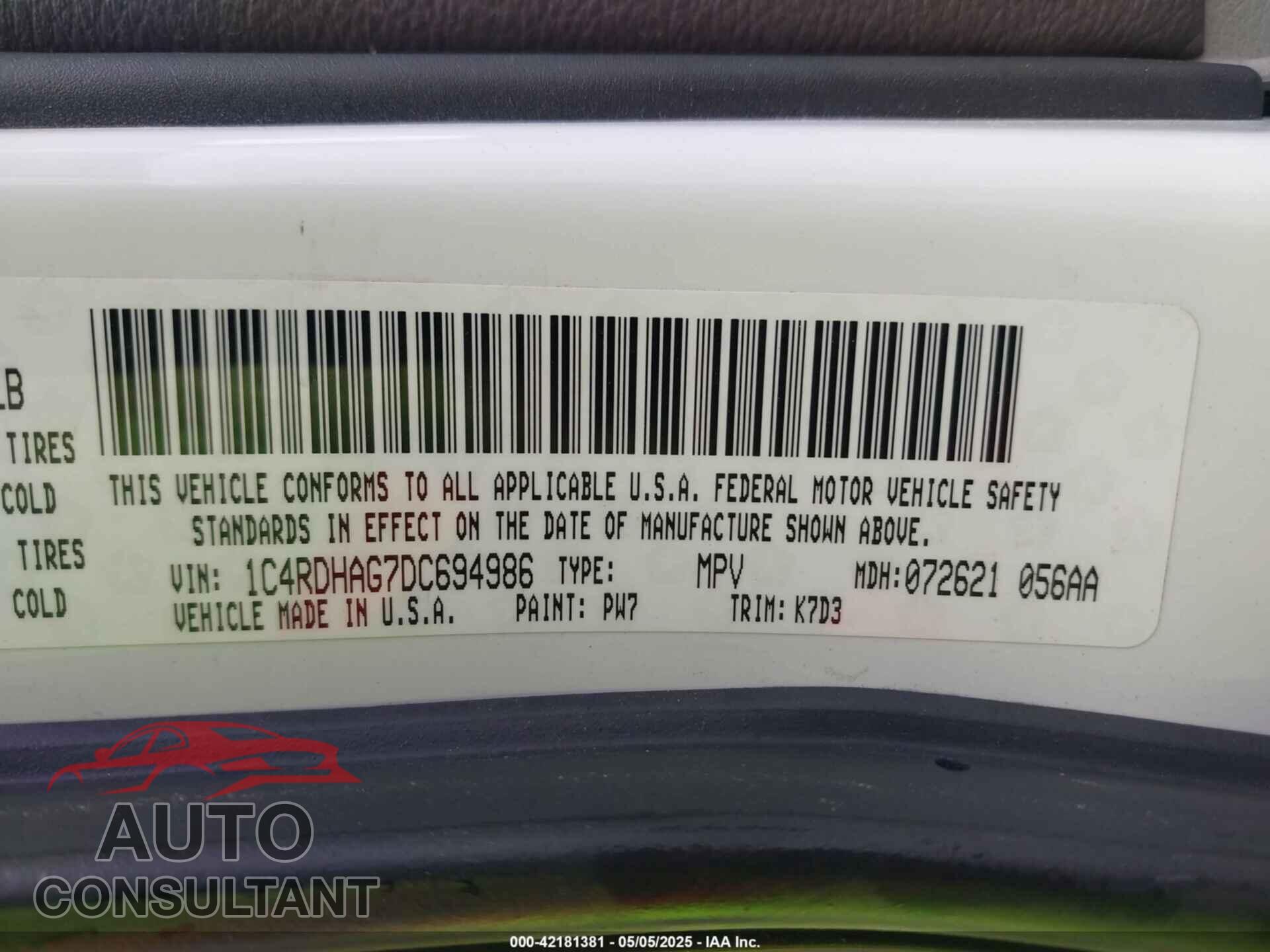 DODGE DURANGO 2013 - 1C4RDHAG7DC694986