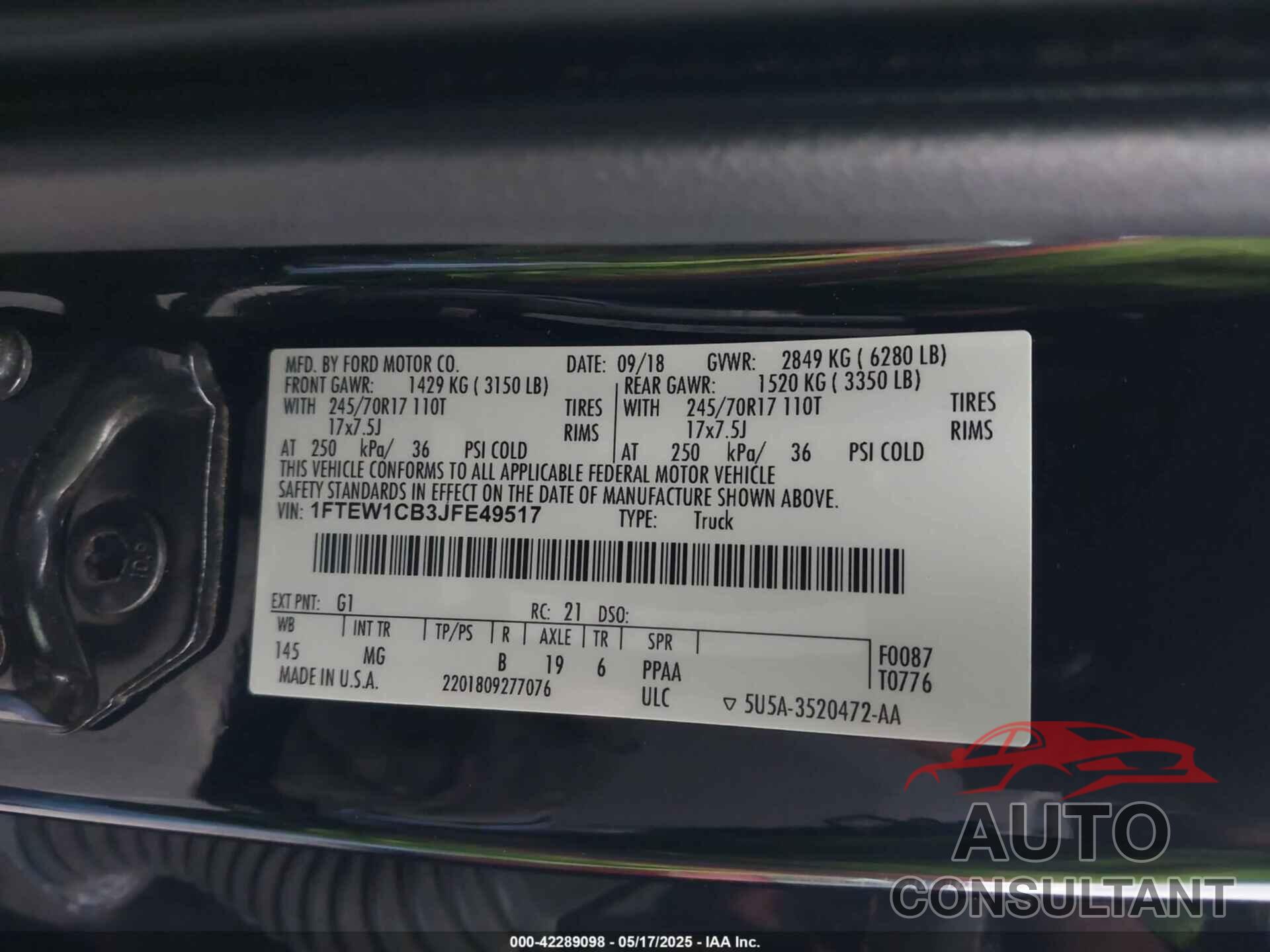 FORD F-150 2018 - 1FTEW1CB3JFE49517