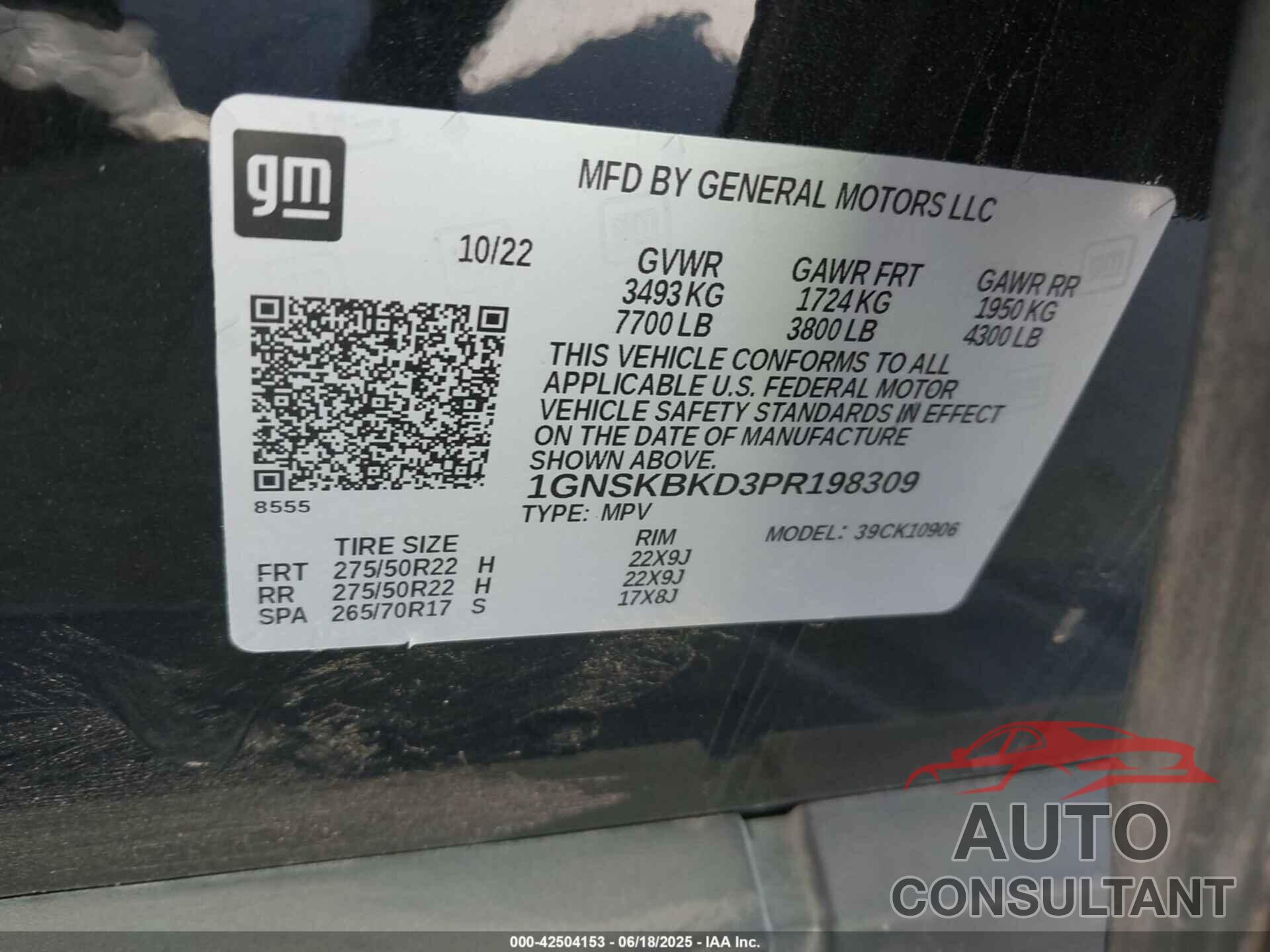 CHEVROLET SUBURBAN 2023 - 1GNSKBKD3PR198309