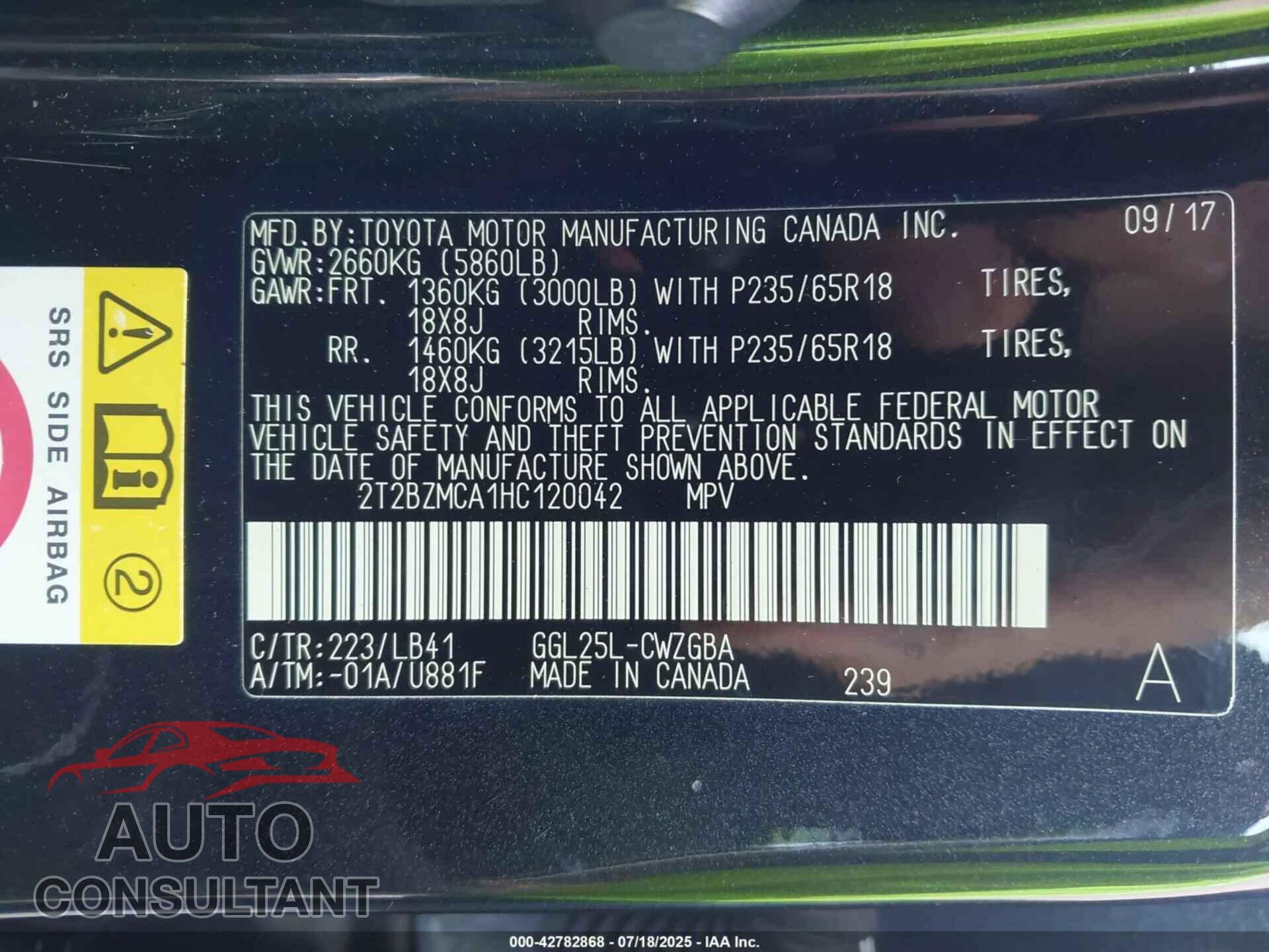 LEXUS RX 2017 - 2T2BZMCA1HC120042