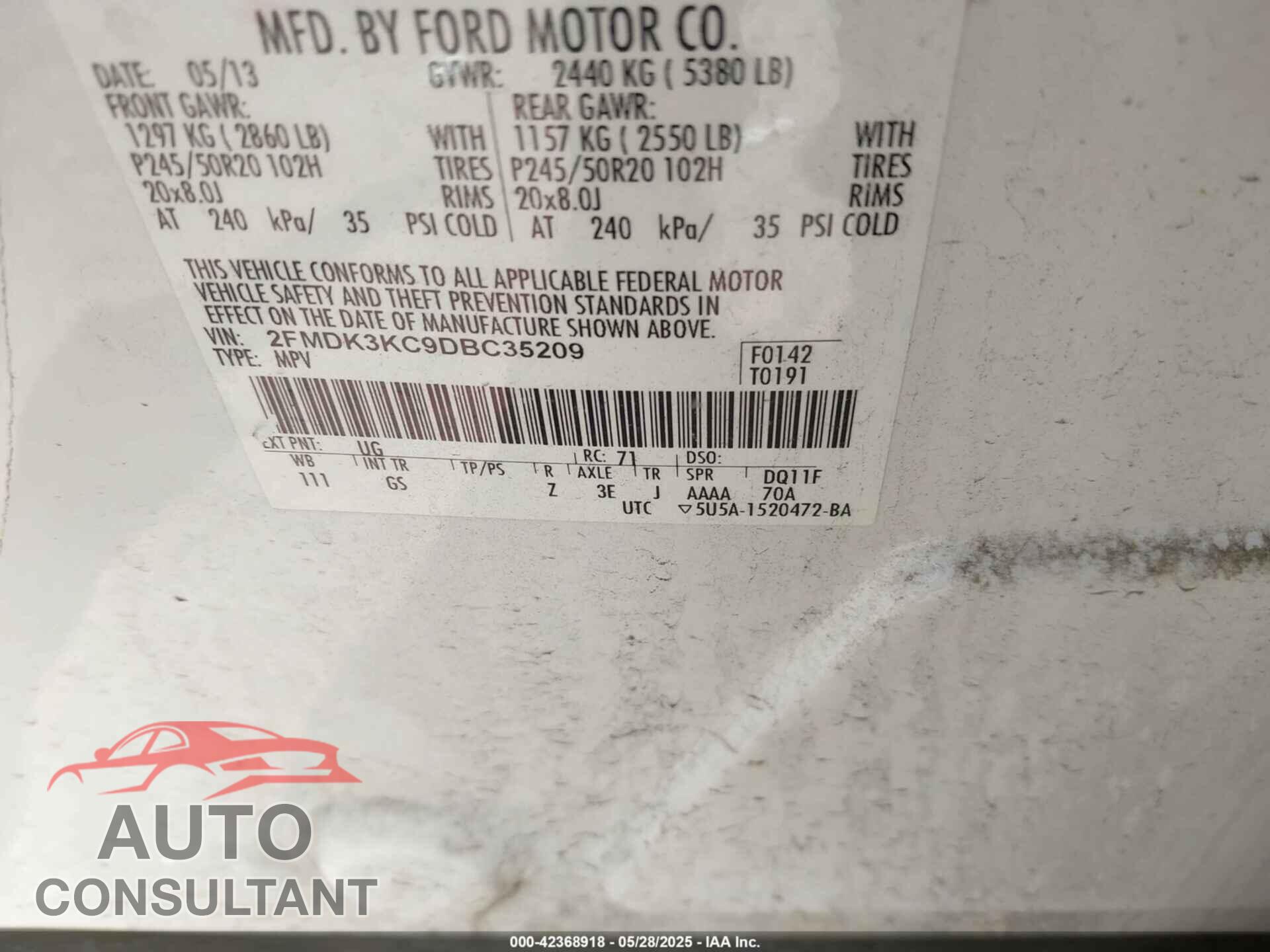 FORD EDGE 2013 - 2FMDK3KC9DBC35209