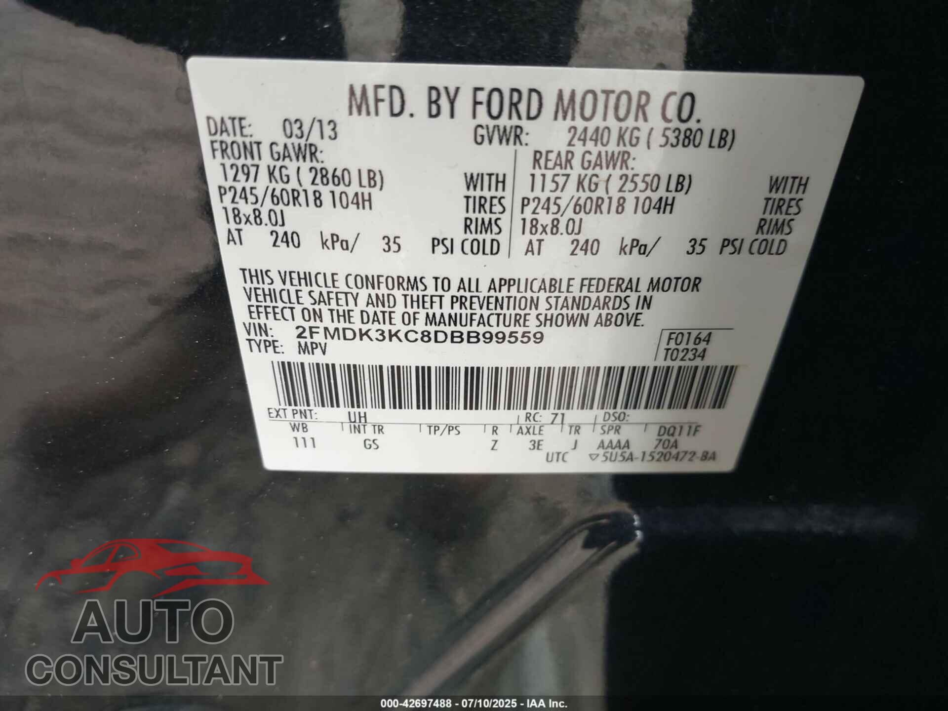 FORD EDGE 2013 - 2FMDK3KC8DBB99559
