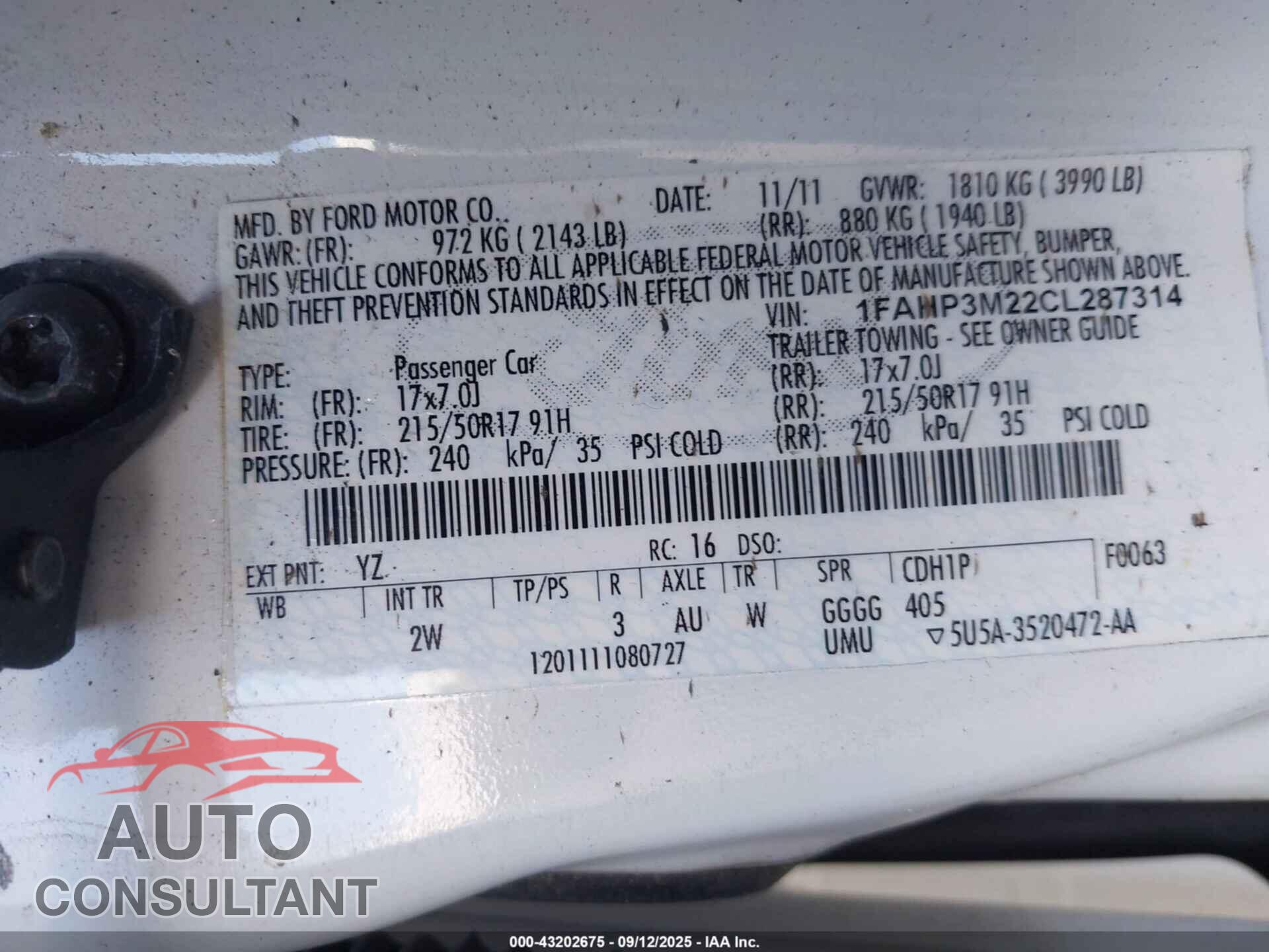 FORD FOCUS 2012 - 1FAHP3M22CL287314