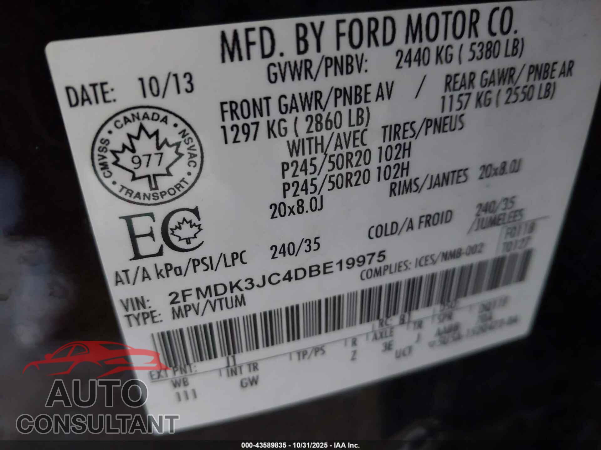 FORD EDGE 2013 - 2FMDK3JC4DBE19975