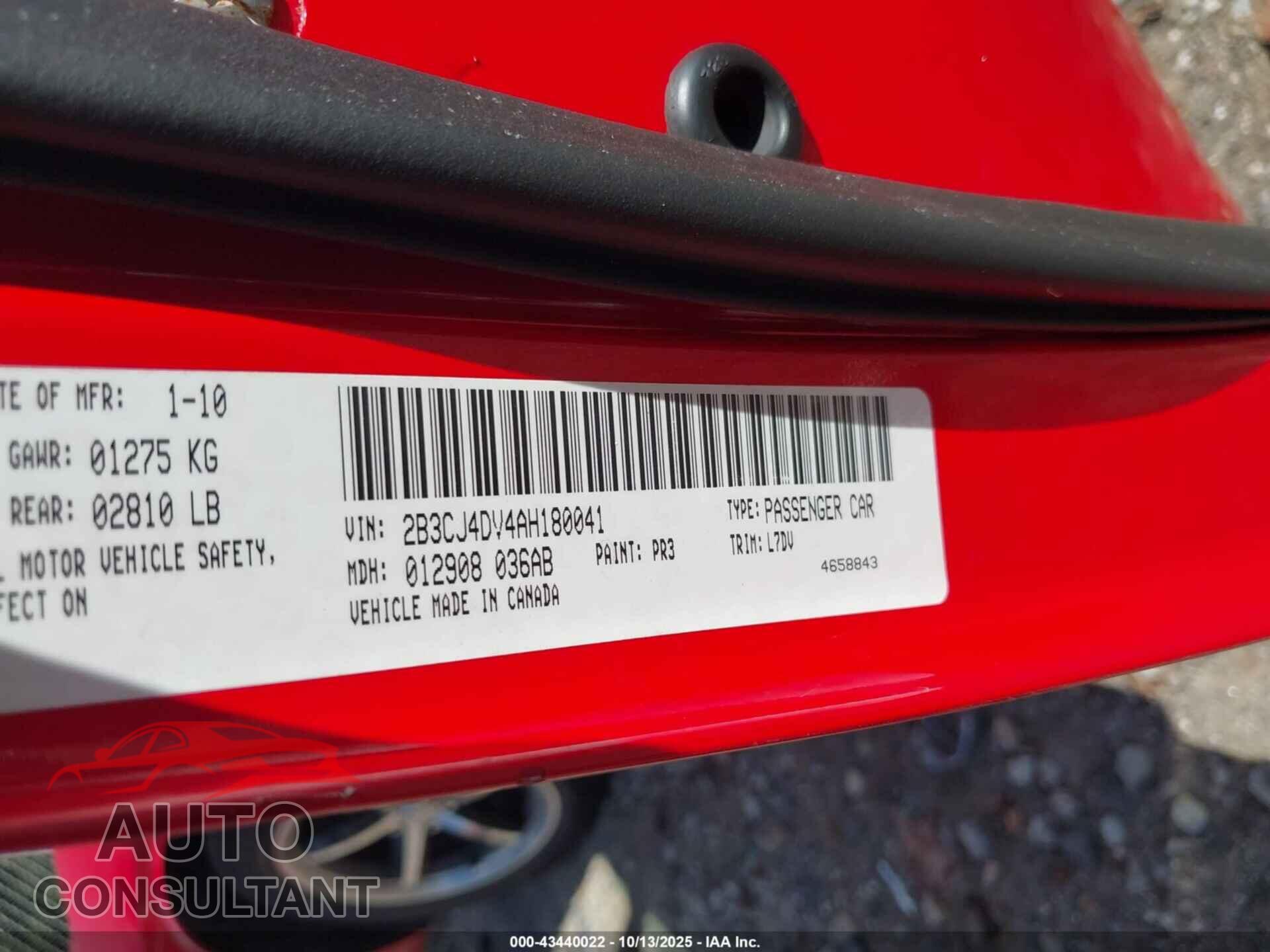 DODGE CHALLENGER 2010 - 2B3CJ4DV4AH180041