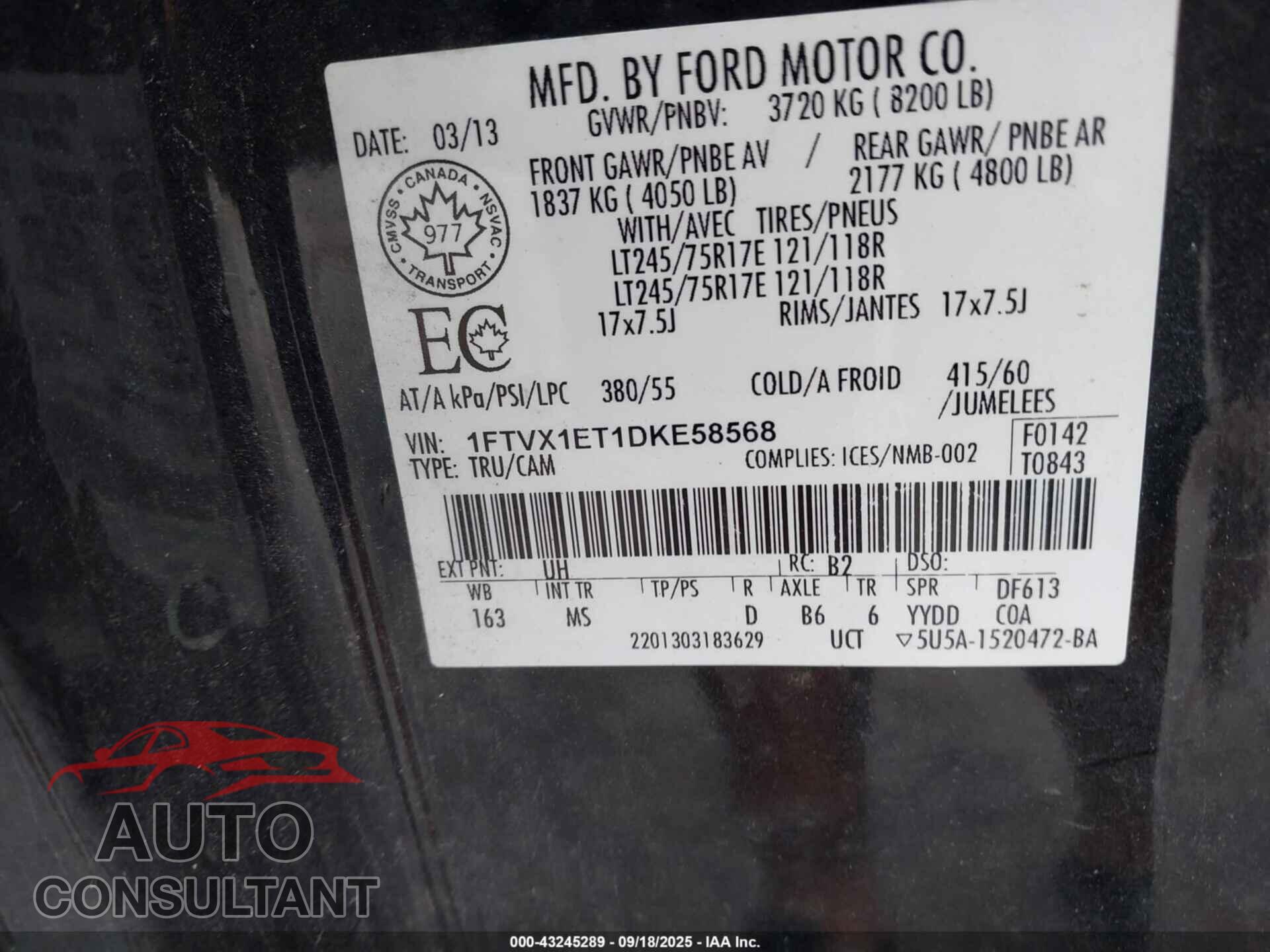 FORD F-150 2013 - 1FTVX1ET1DKE58568