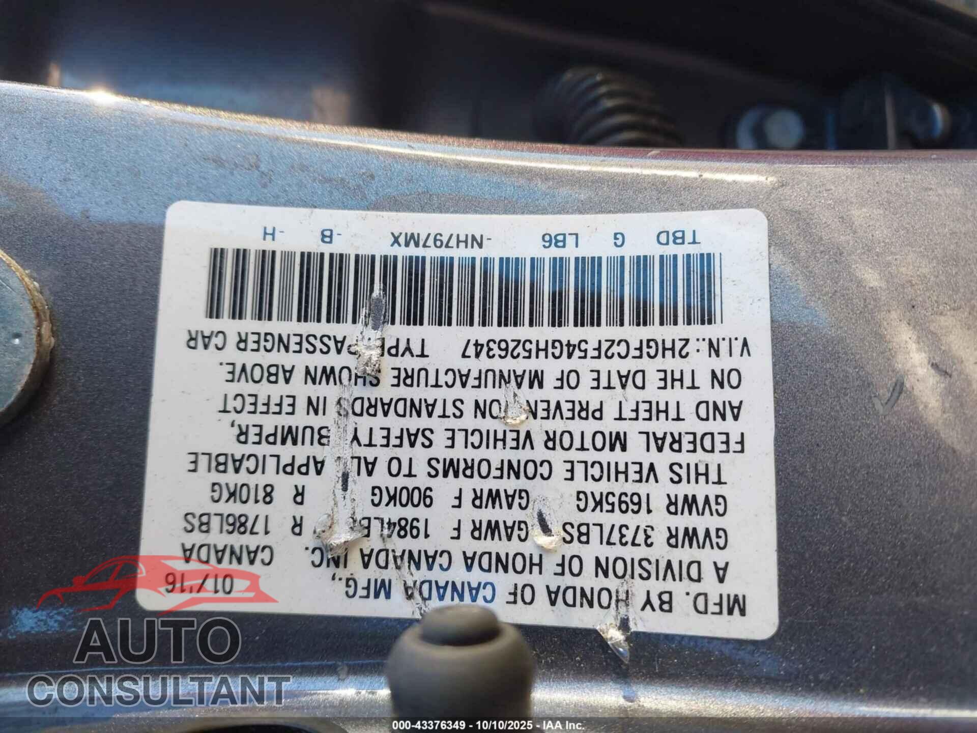HONDA CIVIC 2016 - 2HGFC2F54GH526347