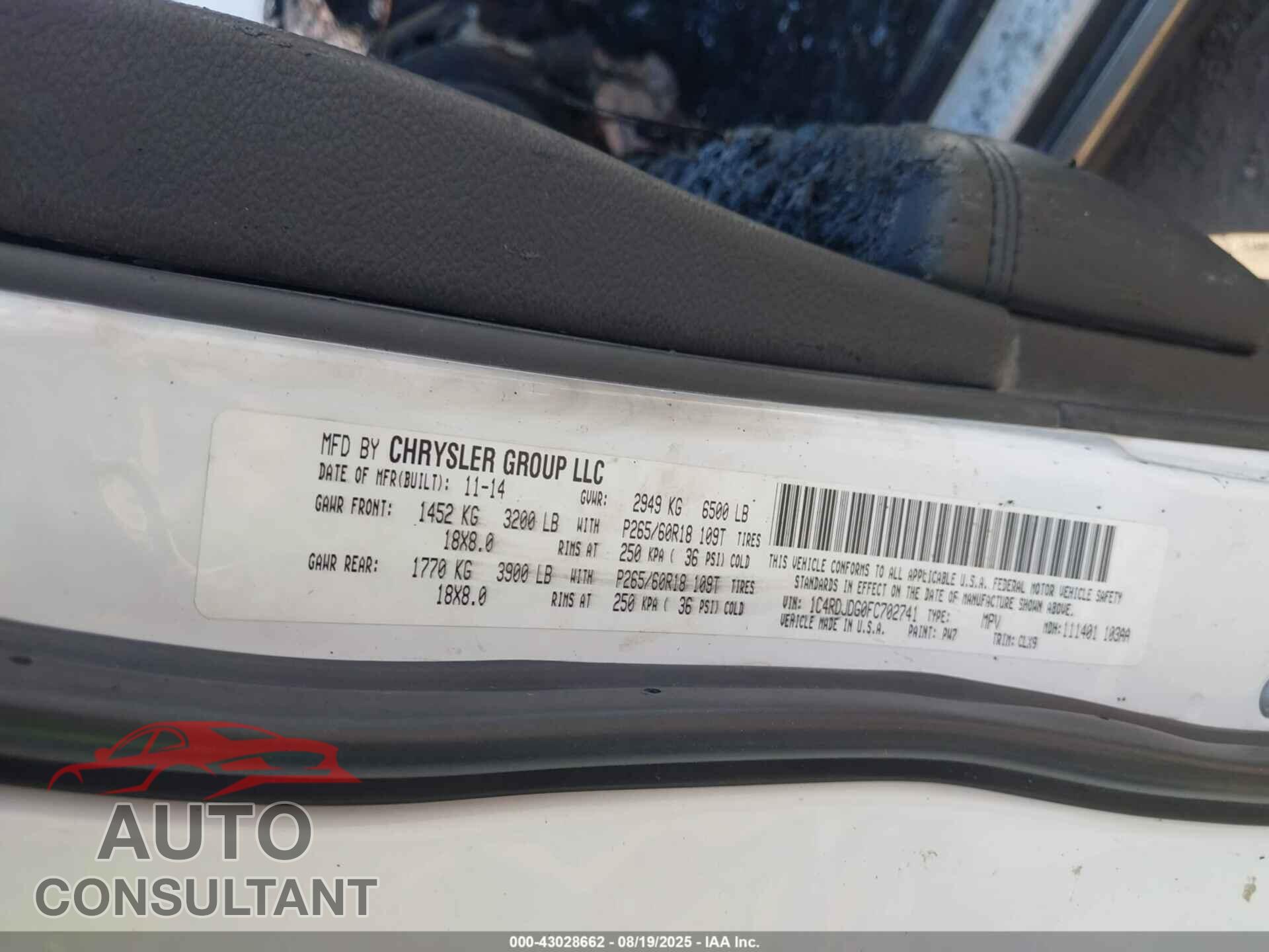 DODGE DURANGO 2015 - 1C4RDJDG0FC702741
