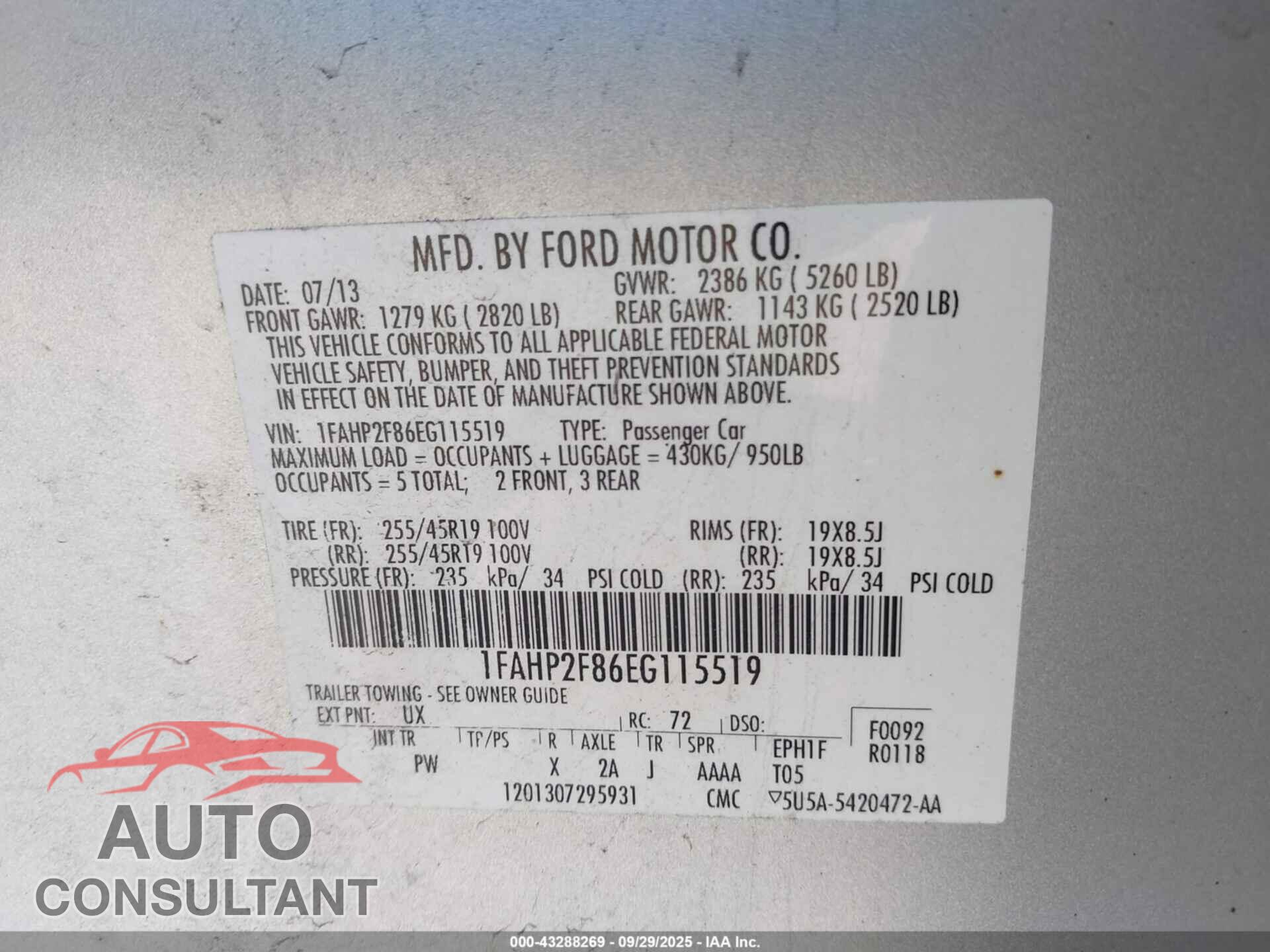 FORD TAURUS 2014 - 1FAHP2F86EG115519