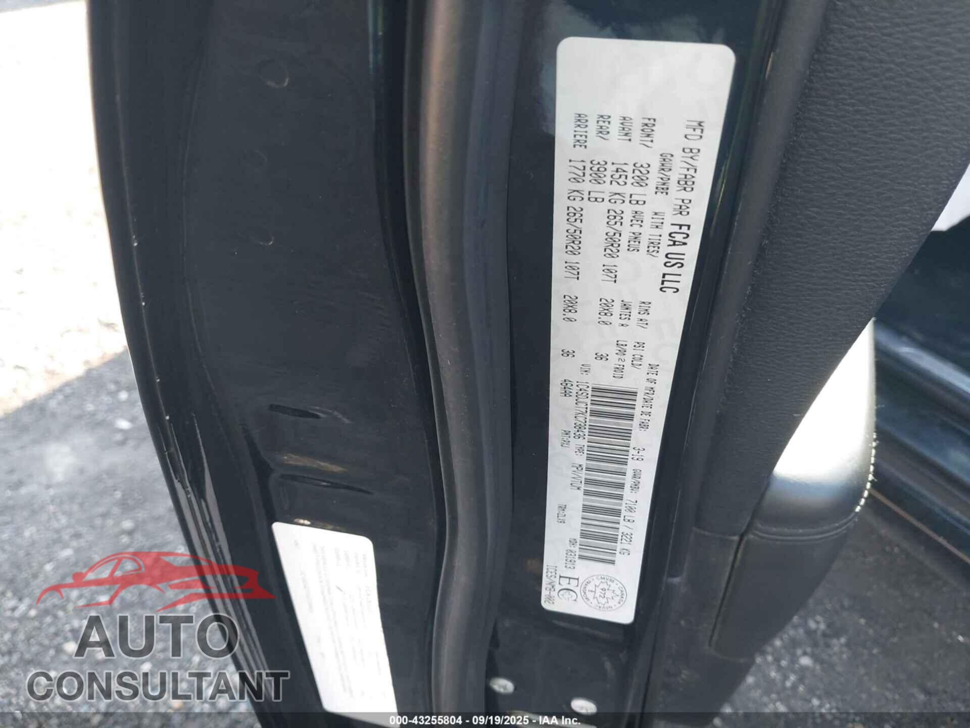 DODGE DURANGO 2019 - 1C4SDJCT7KC738436