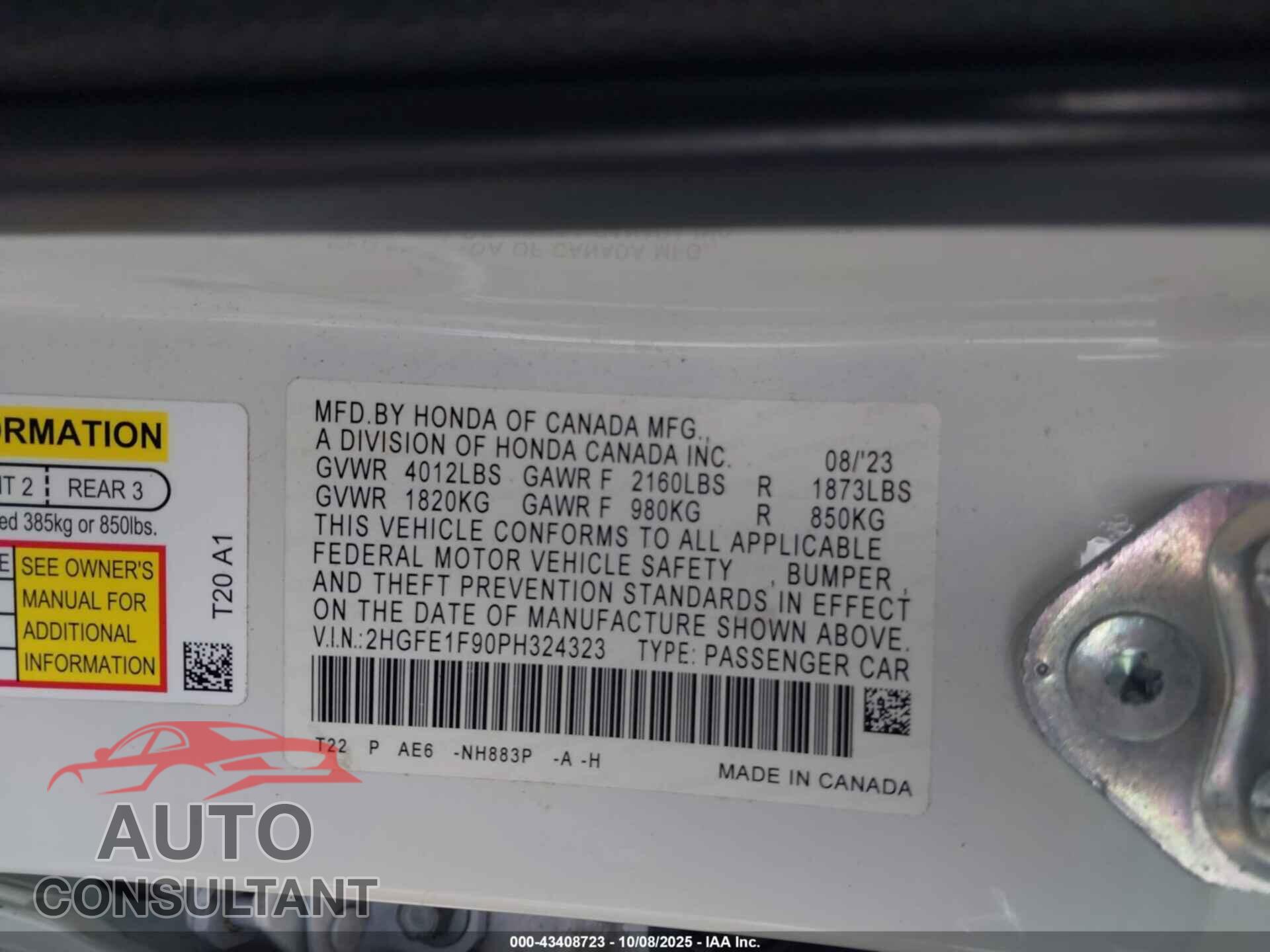 HONDA CIVIC 2023 - 2HGFE1F90PH324323