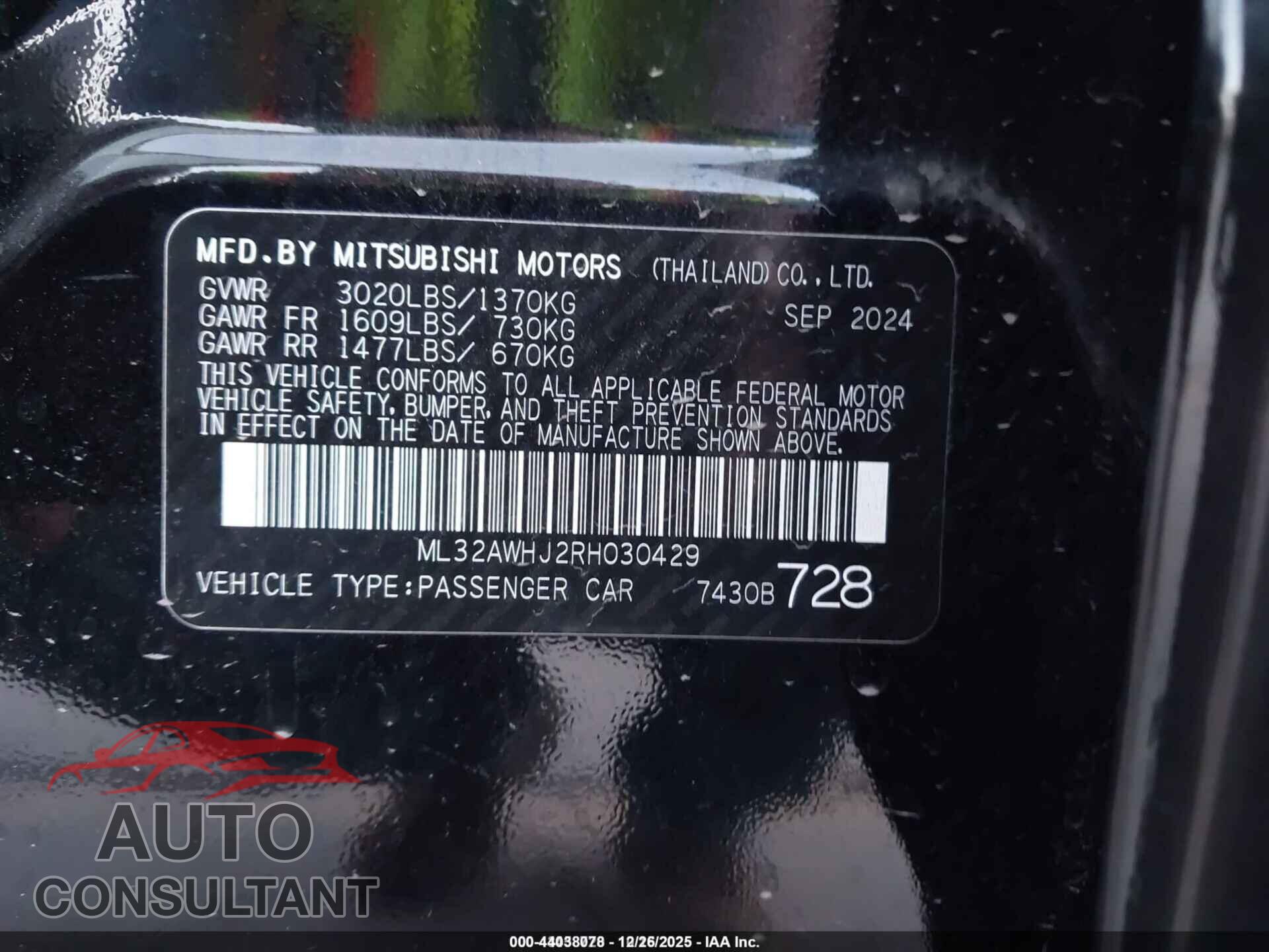 MITSUBISHI MIRAGE 2024 - ML32AWHJ2RH030429
