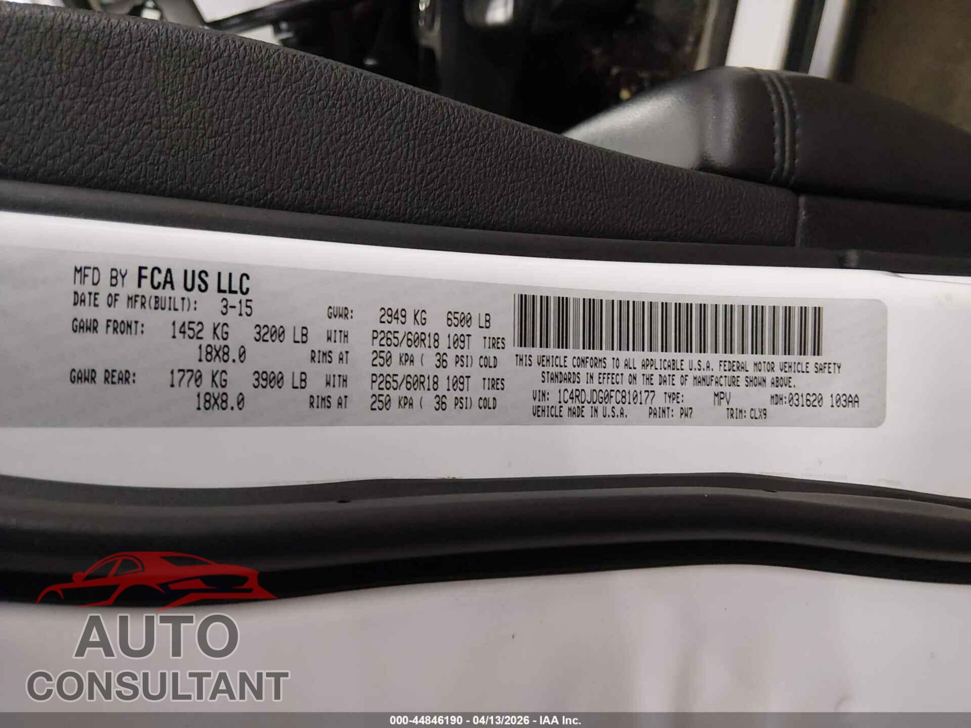 DODGE DURANGO 2015 - 1C4RDJDG0FC810177