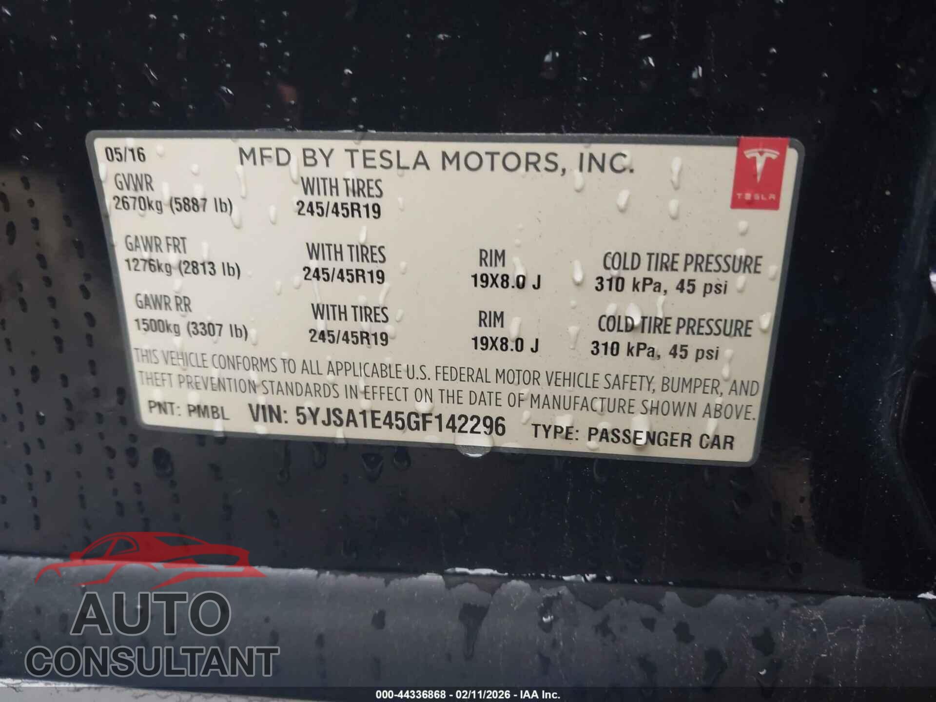 TESLA MODEL S 2016 - 5YJSA1E45GF142296