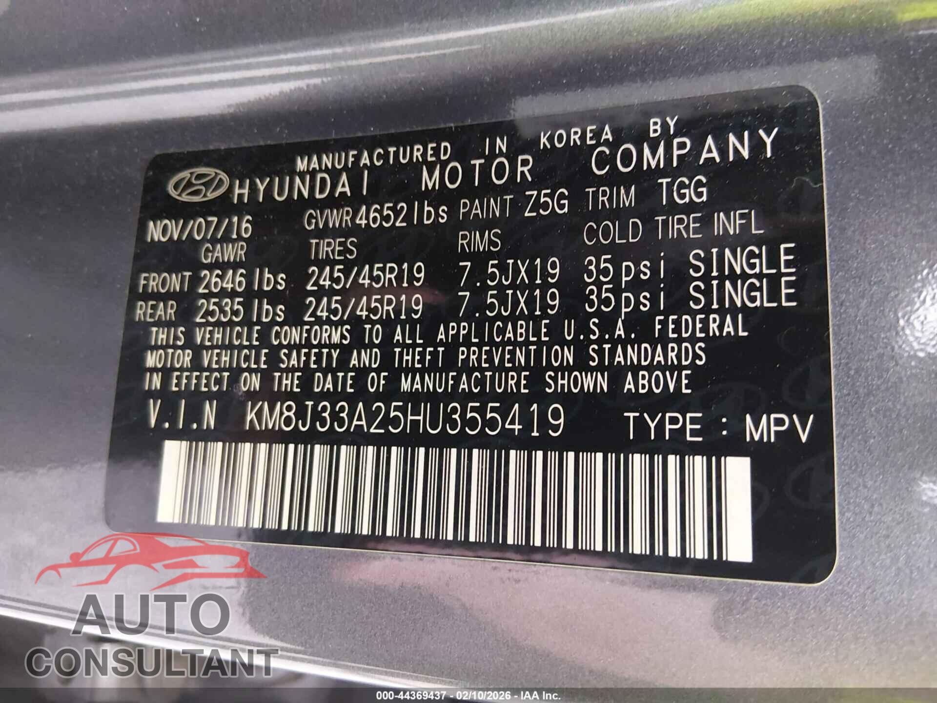 HYUNDAI TUCSON 2017 - KM8J33A25HU355419
