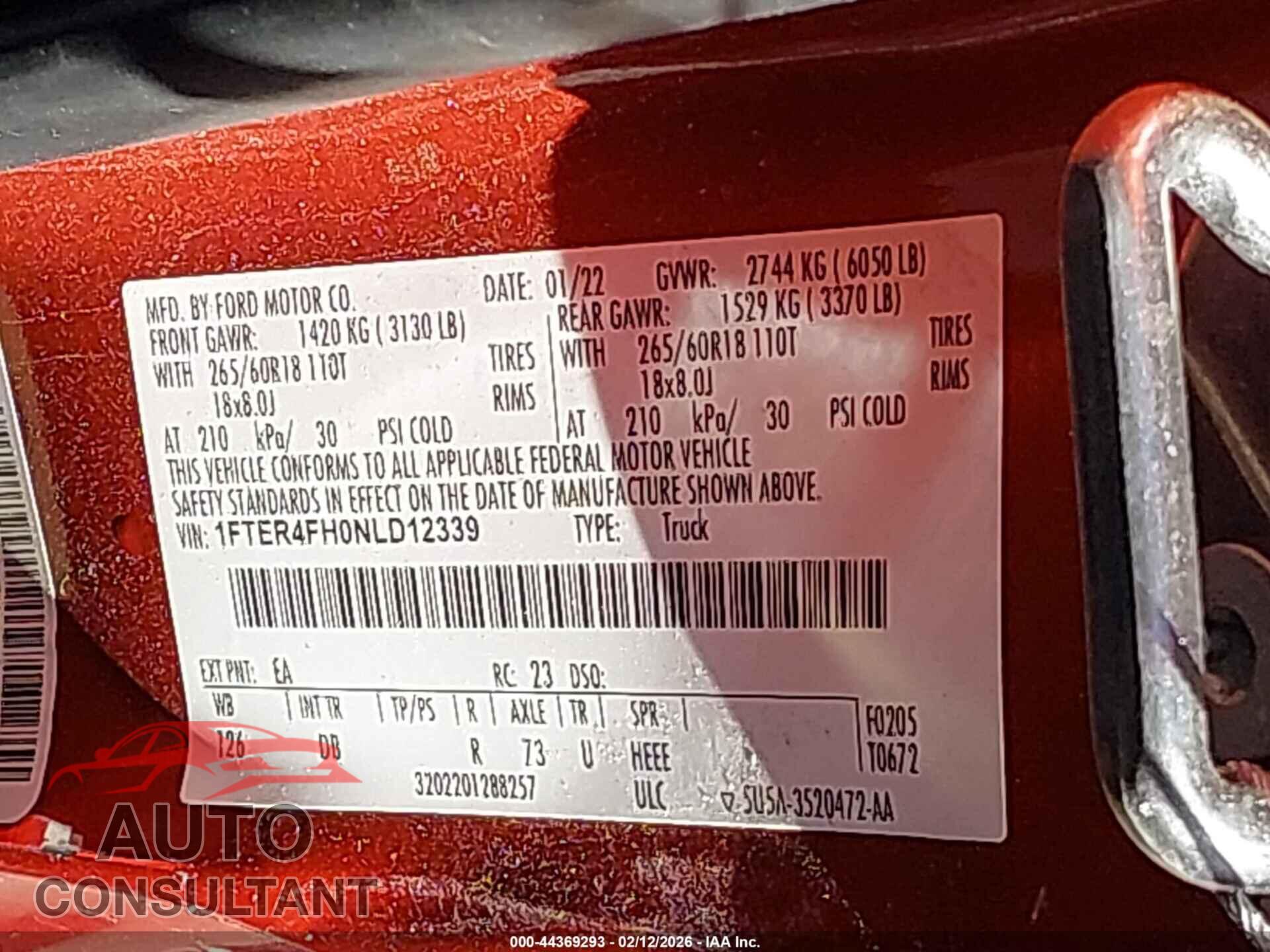 FORD RANGER 2022 - 1FTER4FH0NLD12339