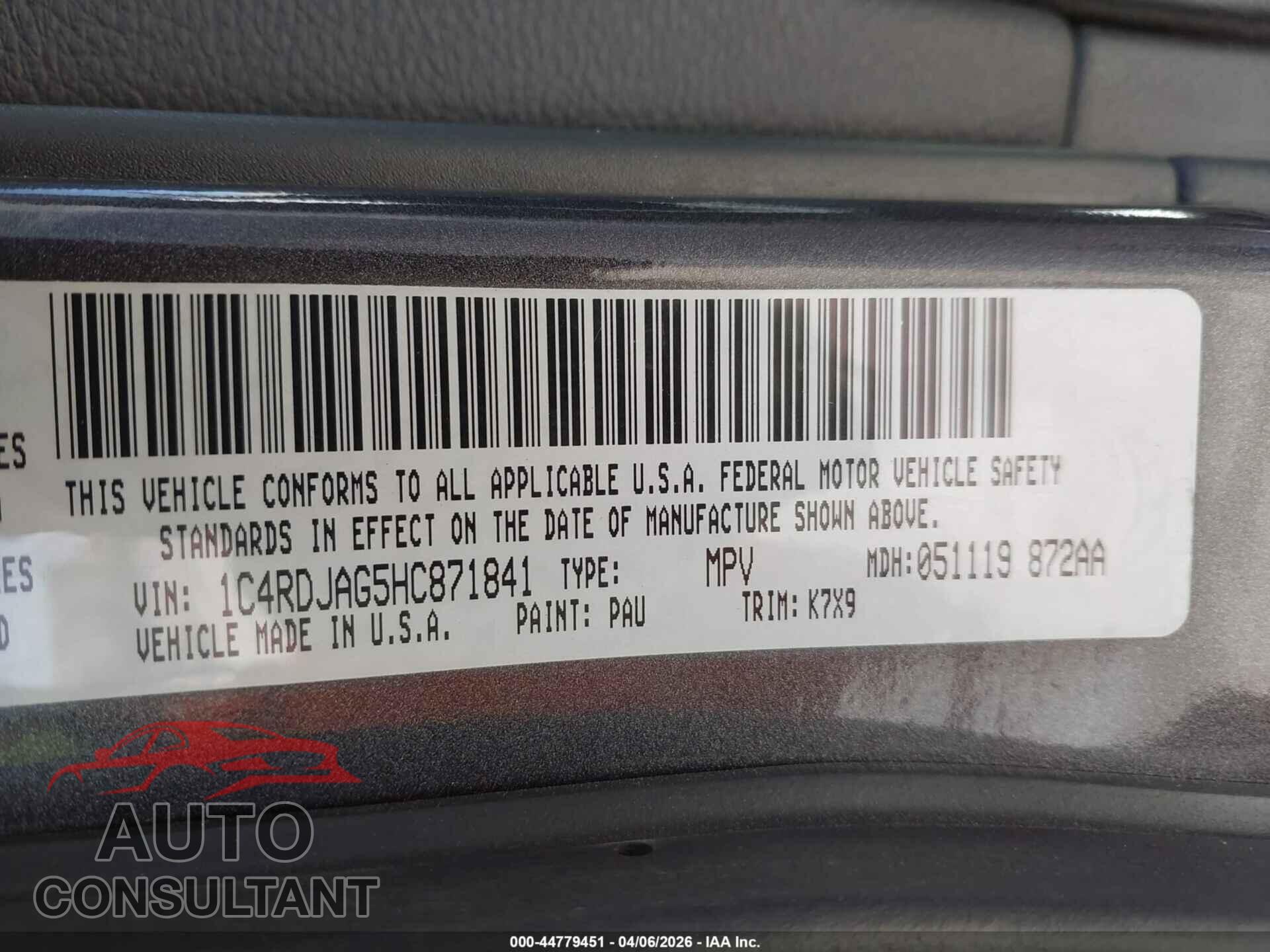 DODGE DURANGO 2017 - 1C4RDJAG5HC871841