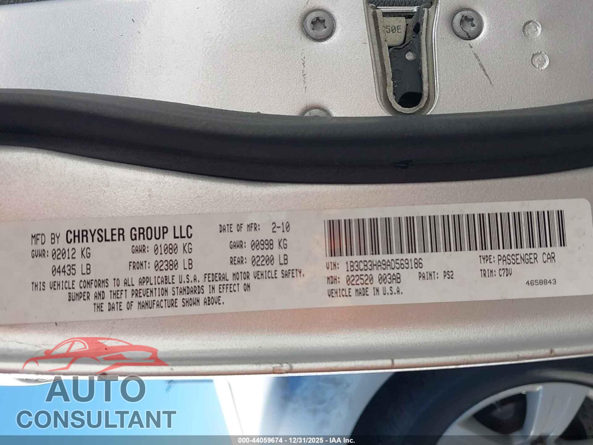 DODGE CALIBER 2010 - 1B3CB3HA9AD569186