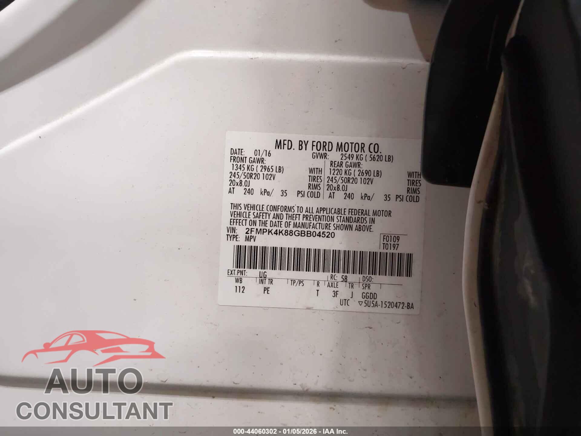 FORD EDGE 2016 - 2FMPK4K88GBB04520