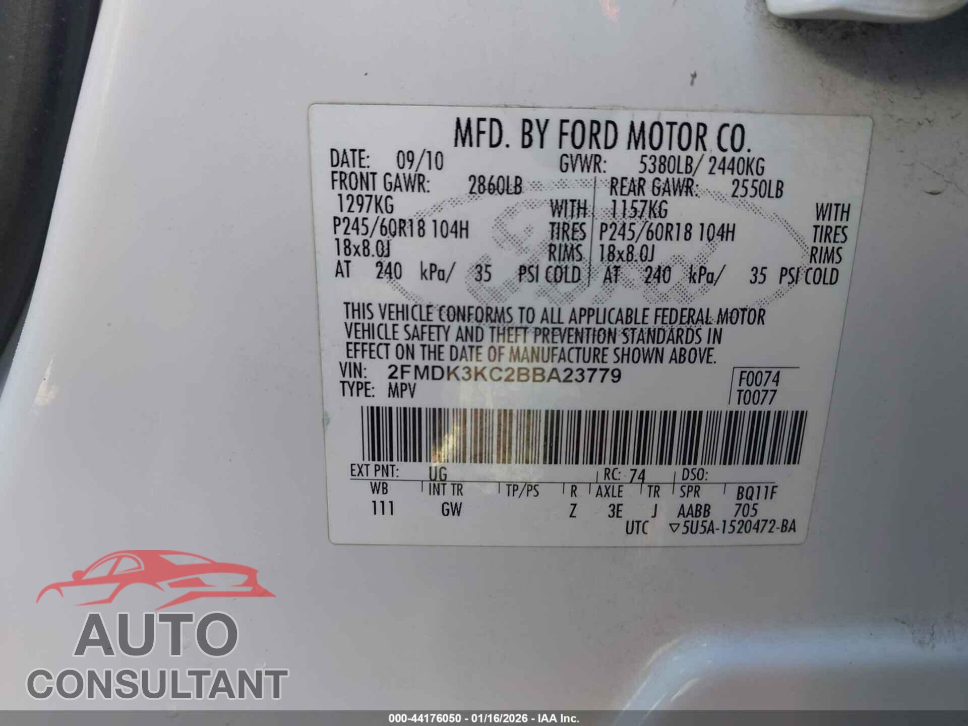 FORD EDGE 2011 - 2FMDK3KC2BBA23779
