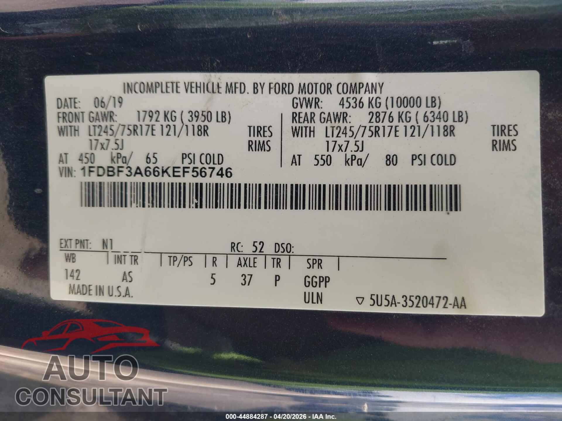 FORD F-350 2019 - 1FDBF3A66KEF56746