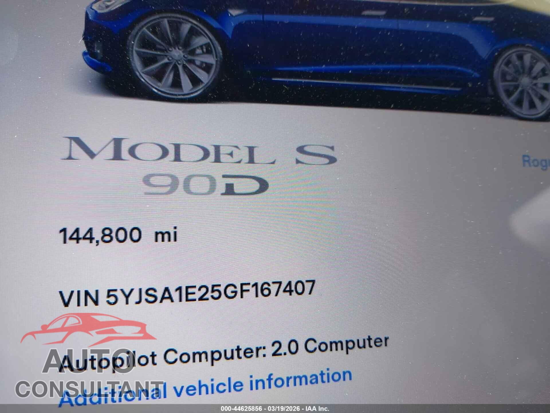TESLA MODEL S 2016 - 5YJSA1E25GF167407