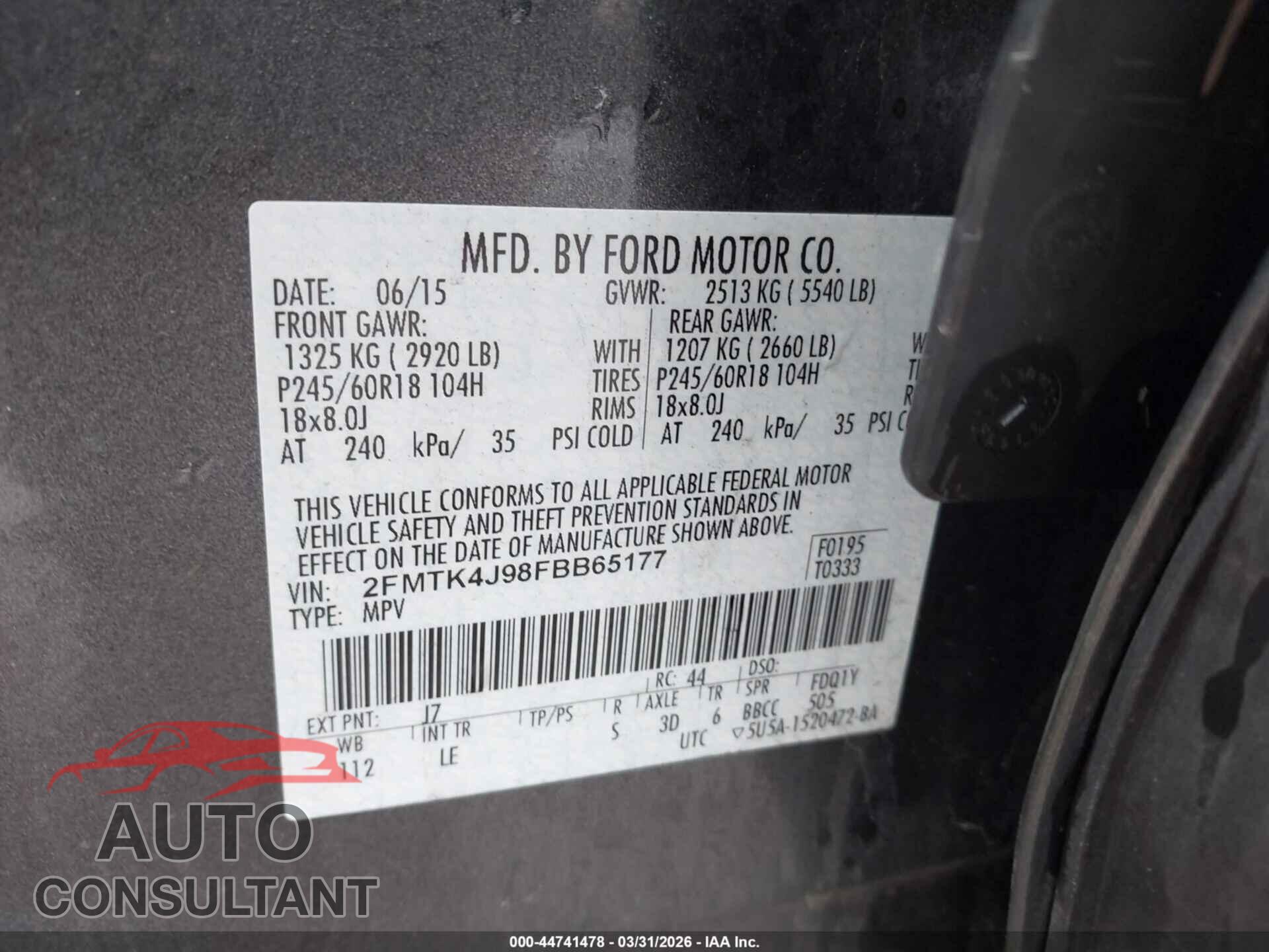FORD EDGE 2015 - 2FMTK4J98FBB65177