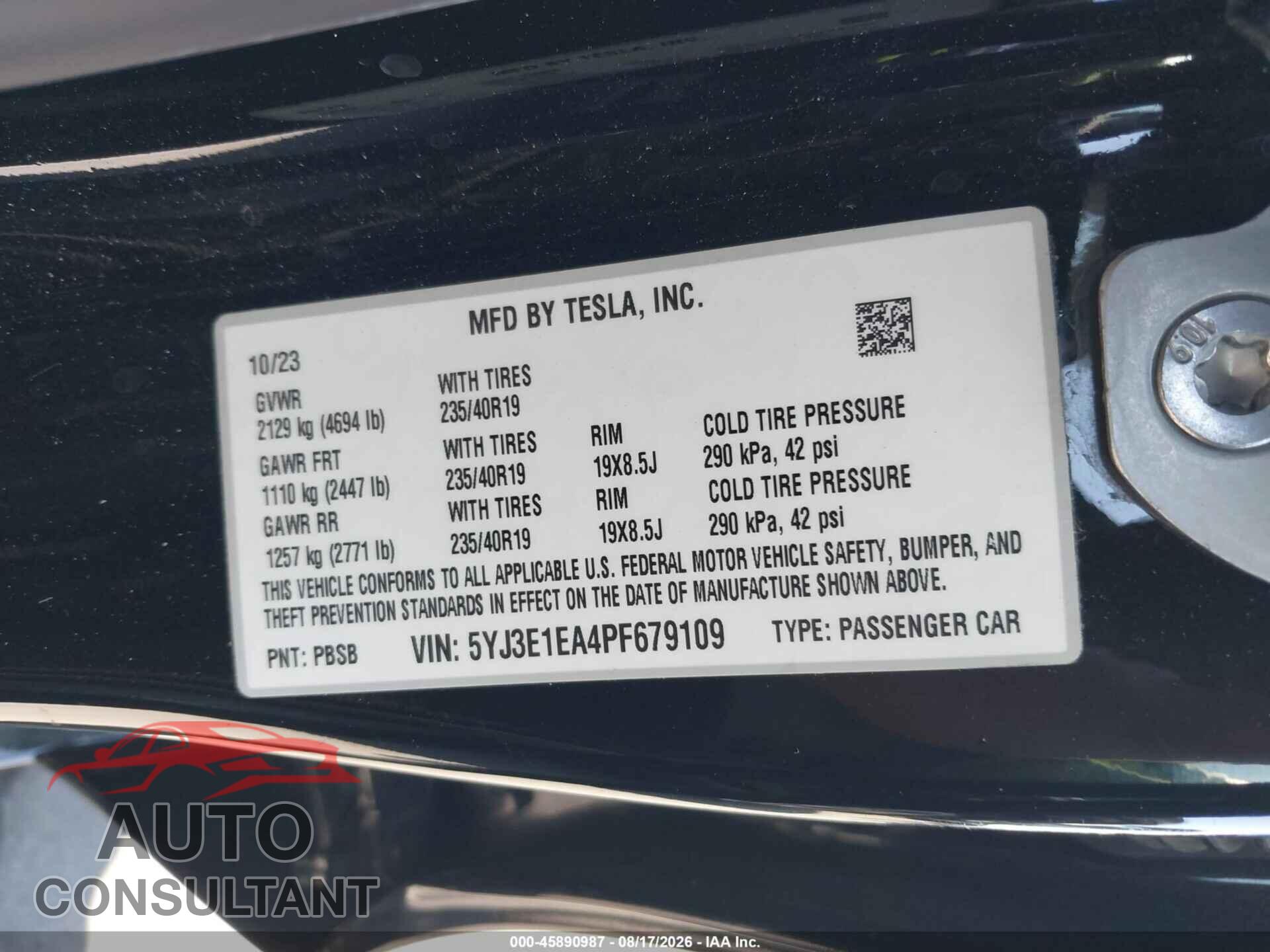 TESLA MODEL 3 2023 - 5YJ3E1EA4PF679109