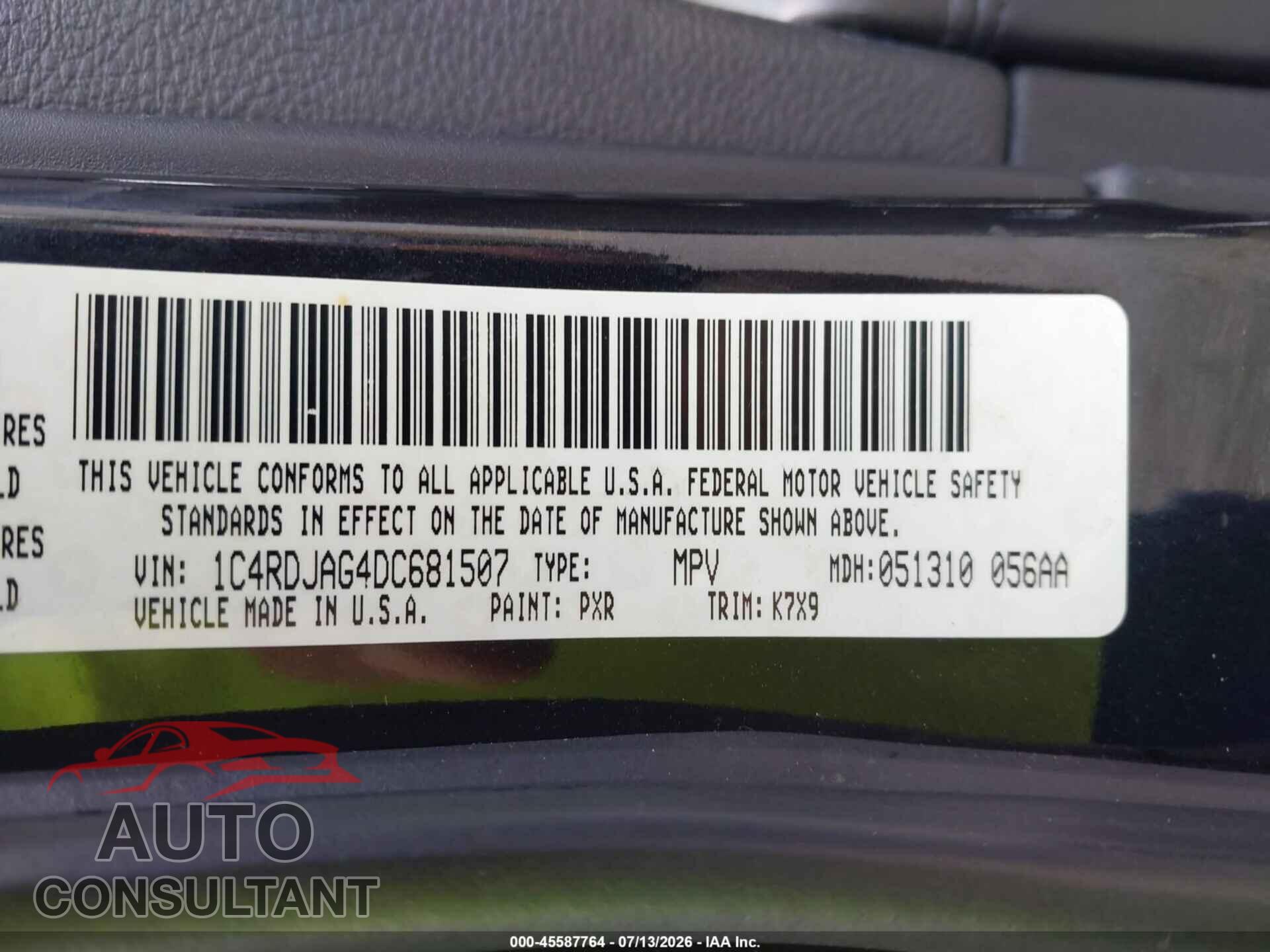DODGE DURANGO 2013 - 1C4RDJAG4DC681507