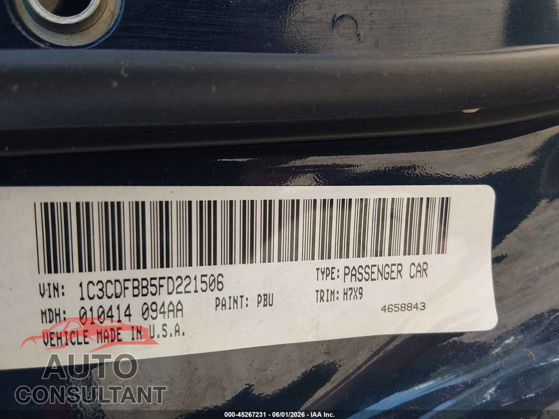 DODGE DART 2015 - 1C3CDFBB5FD221506