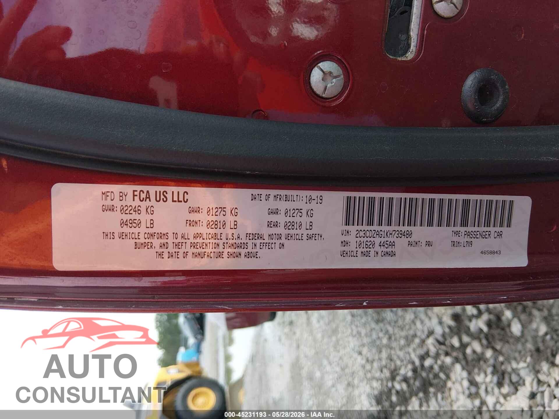DODGE CHALLENGER 2019 - 2C3CDZAG1KH739480