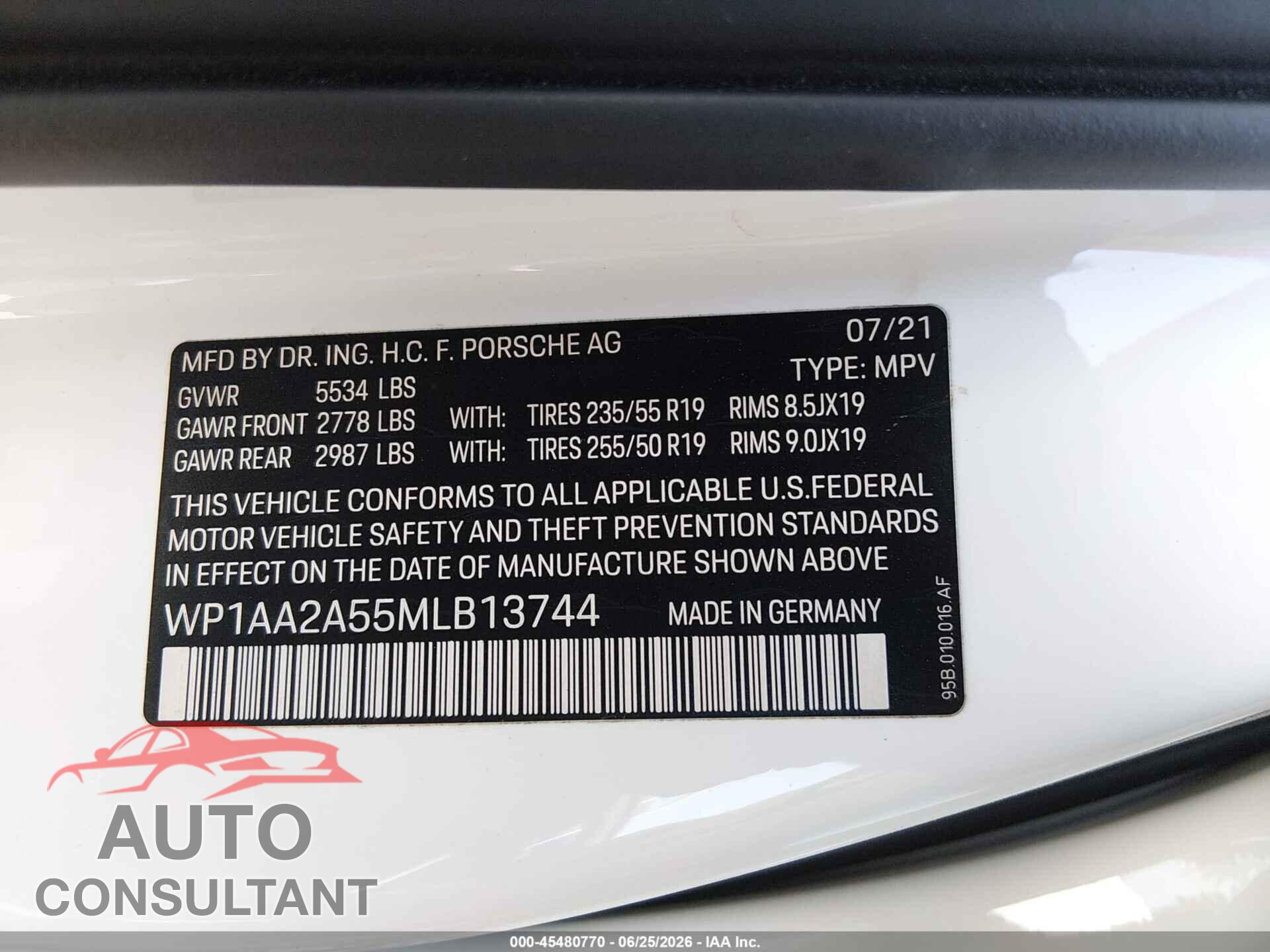 PORSCHE MACAN 2021 - WP1AA2A55MLB13744