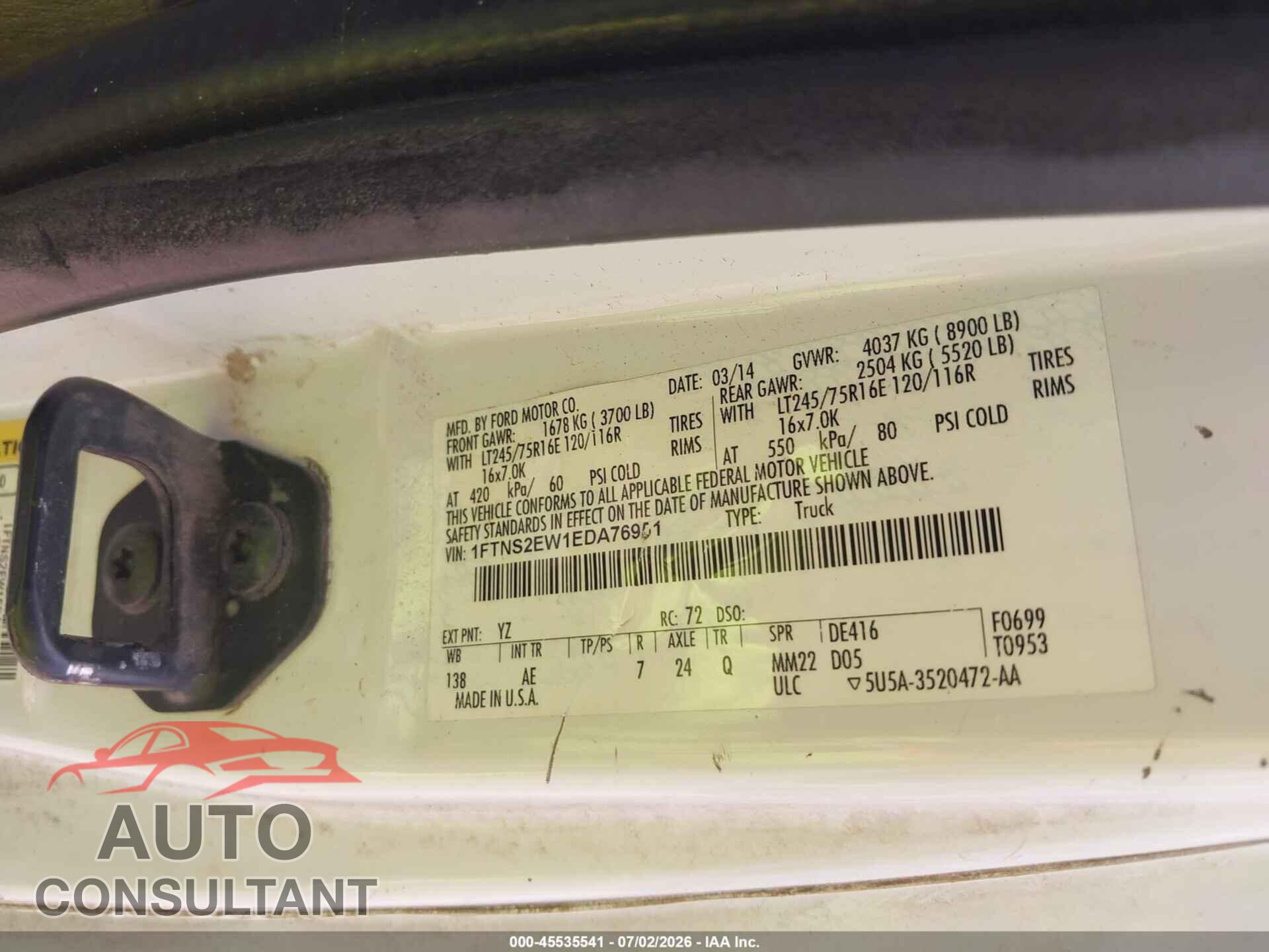 FORD E-250 2014 - 1FTNS2EW1EDA76951