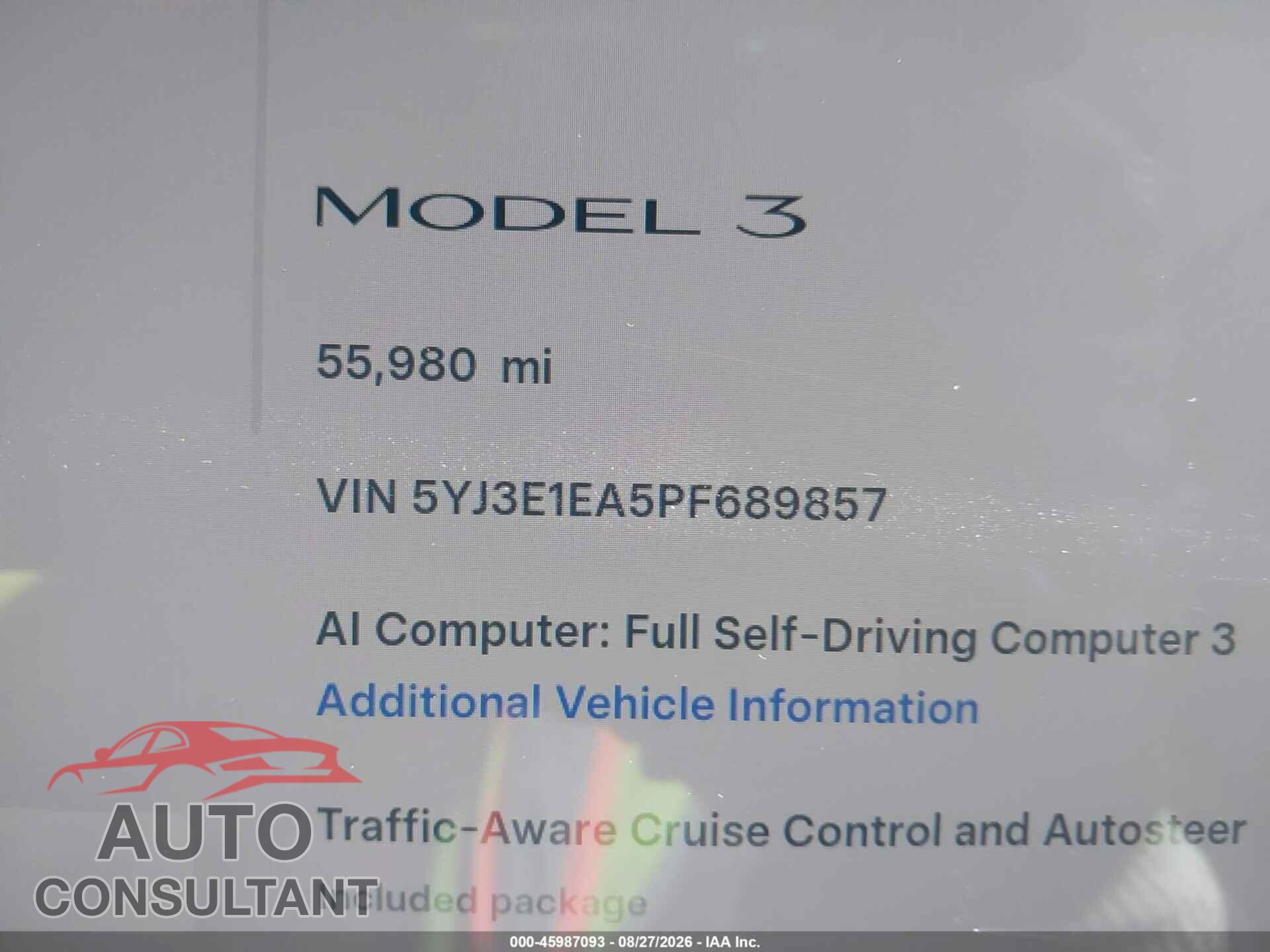TESLA MODEL 3 2023 - 5YJ3E1EA5PF689857