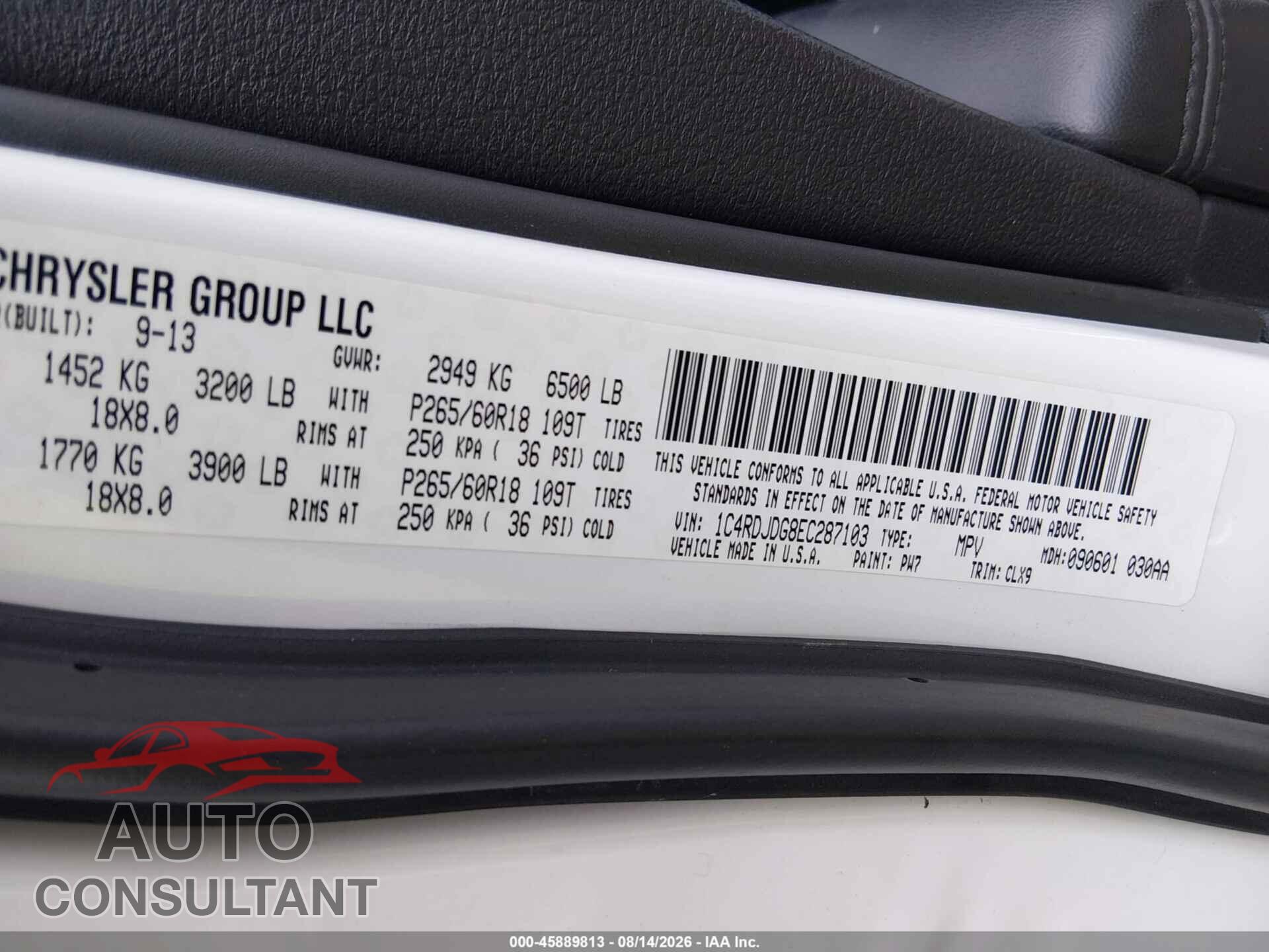 DODGE DURANGO 2014 - 1C4RDJDG8EC287103