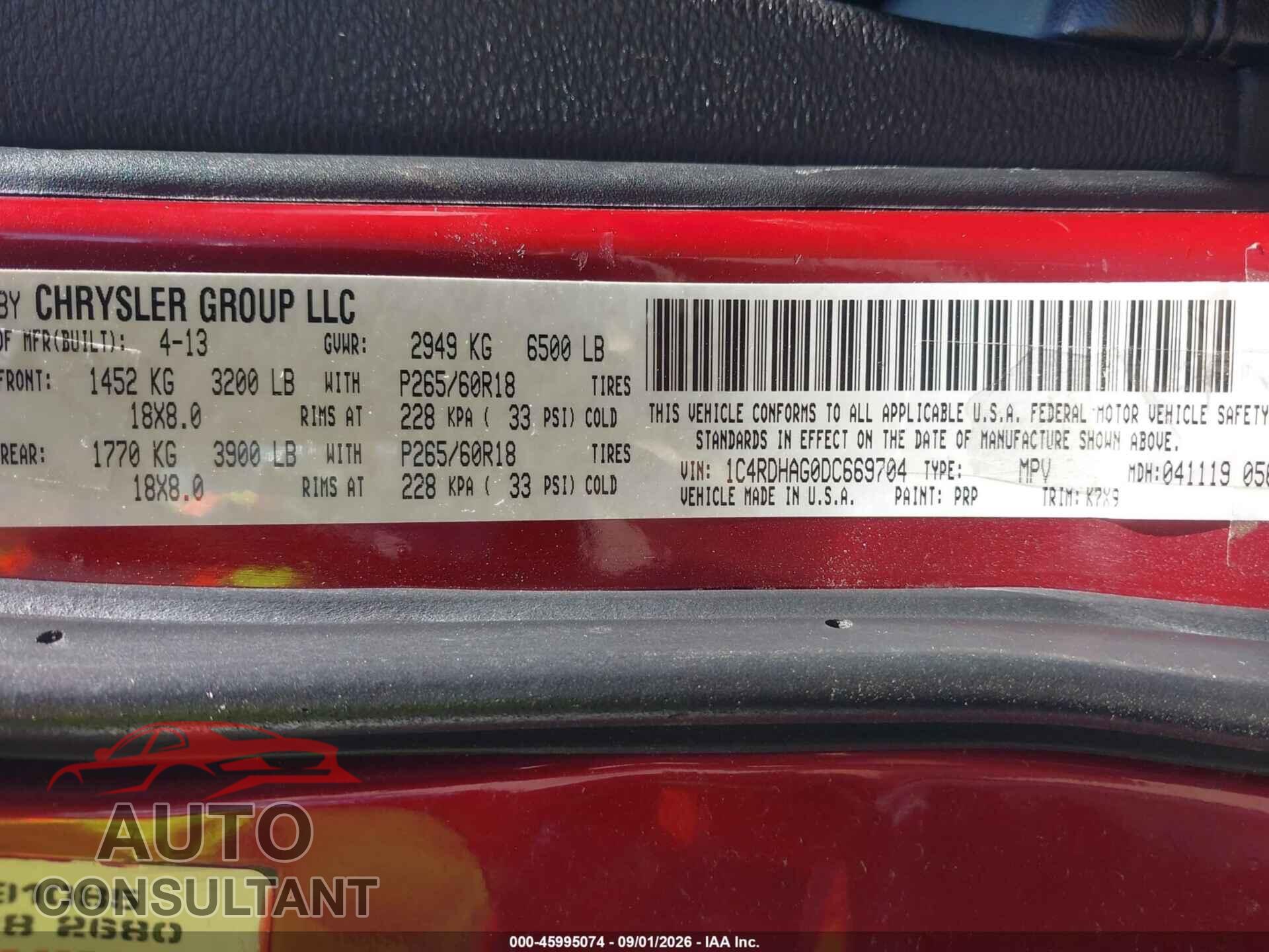 DODGE DURANGO 2013 - 1C4RDHAG0DC669704
