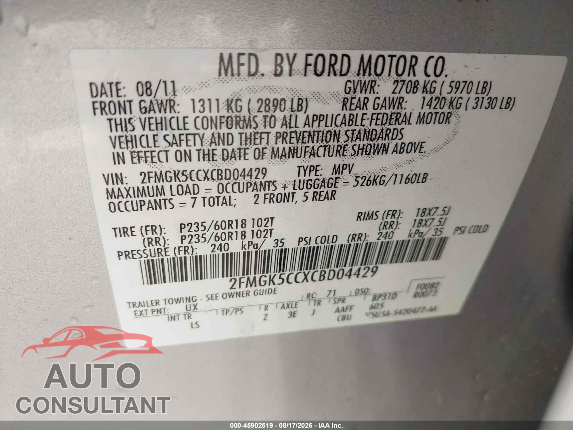 FORD FLEX 2012 - 2FMGK5CCXCBD04429