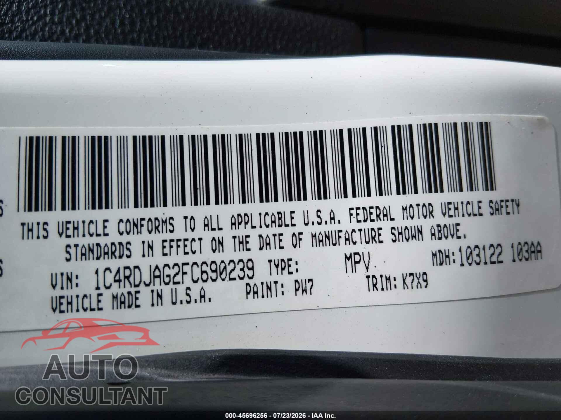DODGE DURANGO 2015 - 1C4RDJAG2FC690239