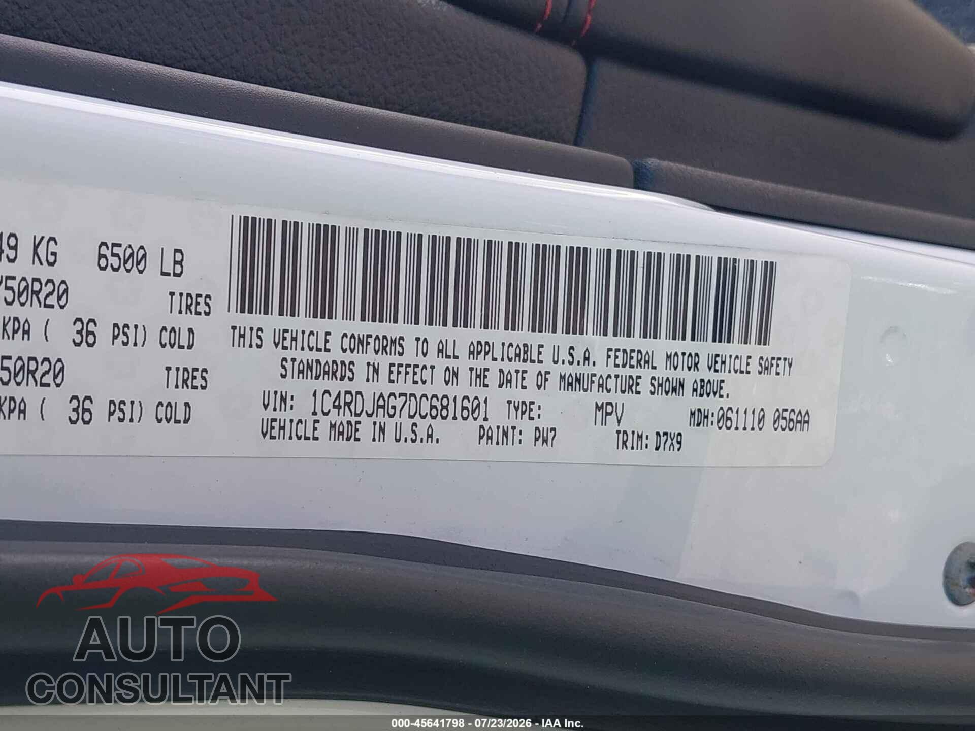 DODGE DURANGO 2013 - 1C4RDJAG7DC681601