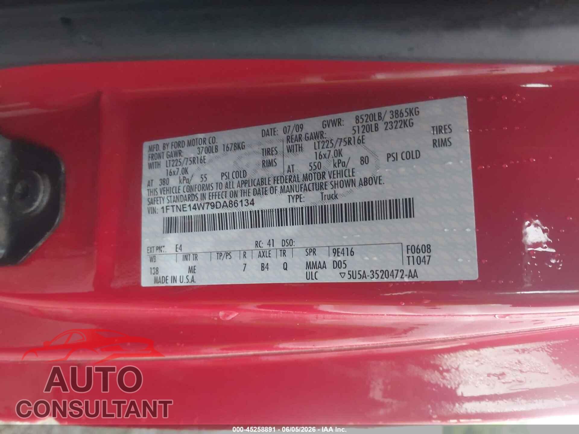 FORD E-150 2009 - 1FTNE14W79DA86134
