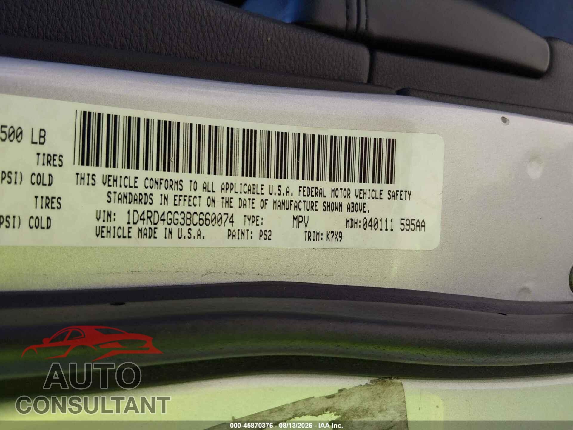 DODGE DURANGO 2011 - 1D4RD4GG3BC660074